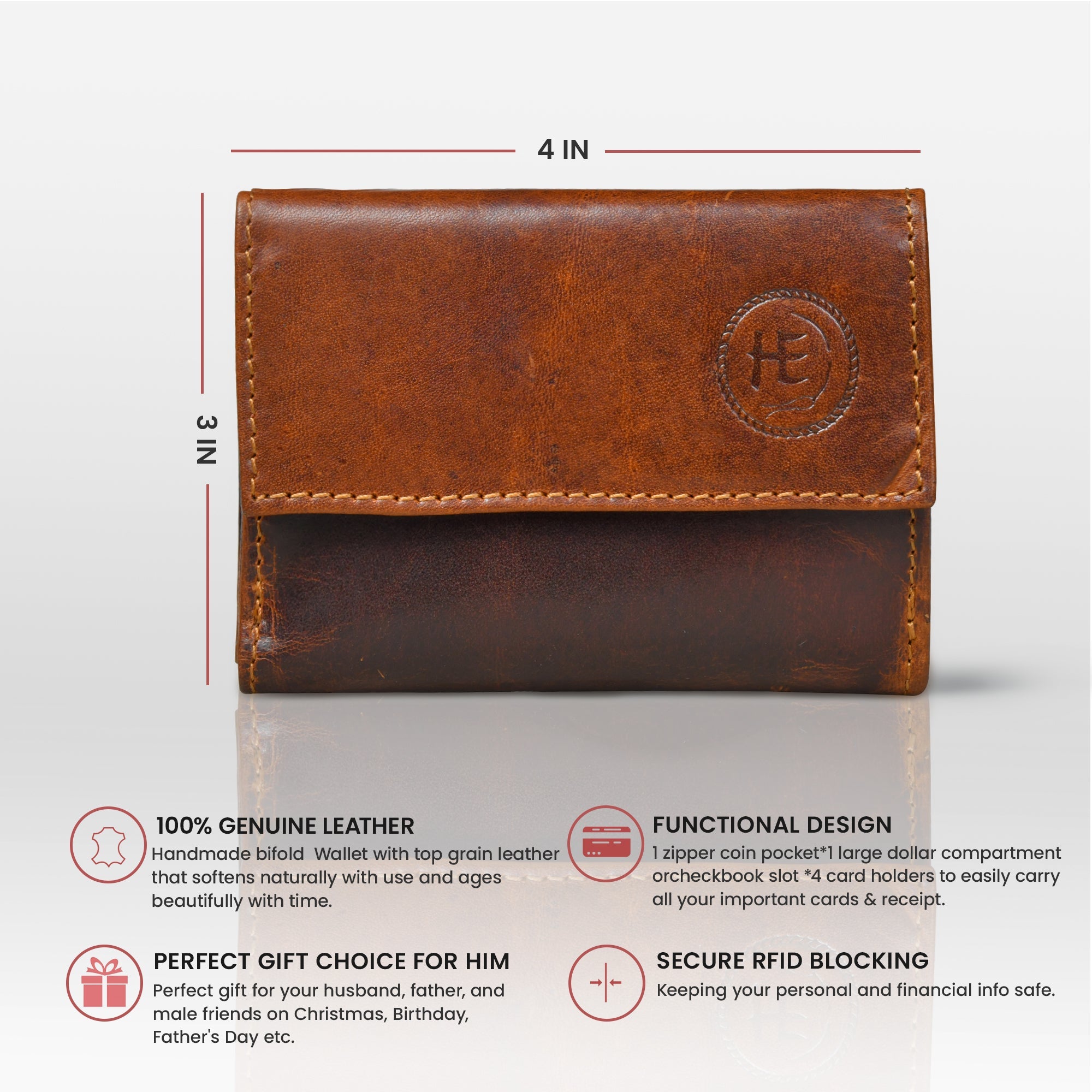 Heritage Buffalo Leather Bifold Wallet - Brown Colour