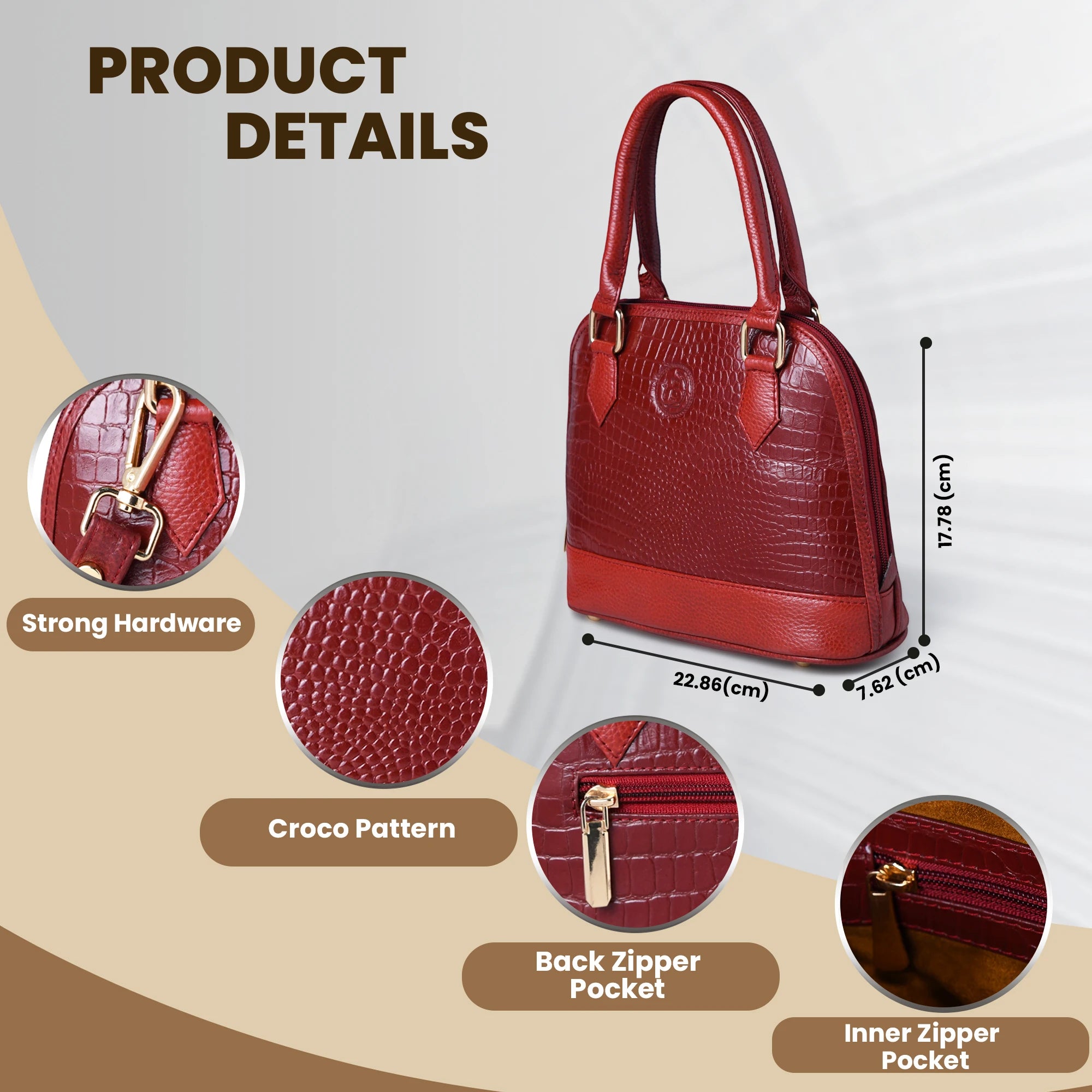 Monroe Croco Leather Satchel - Crimson Red
