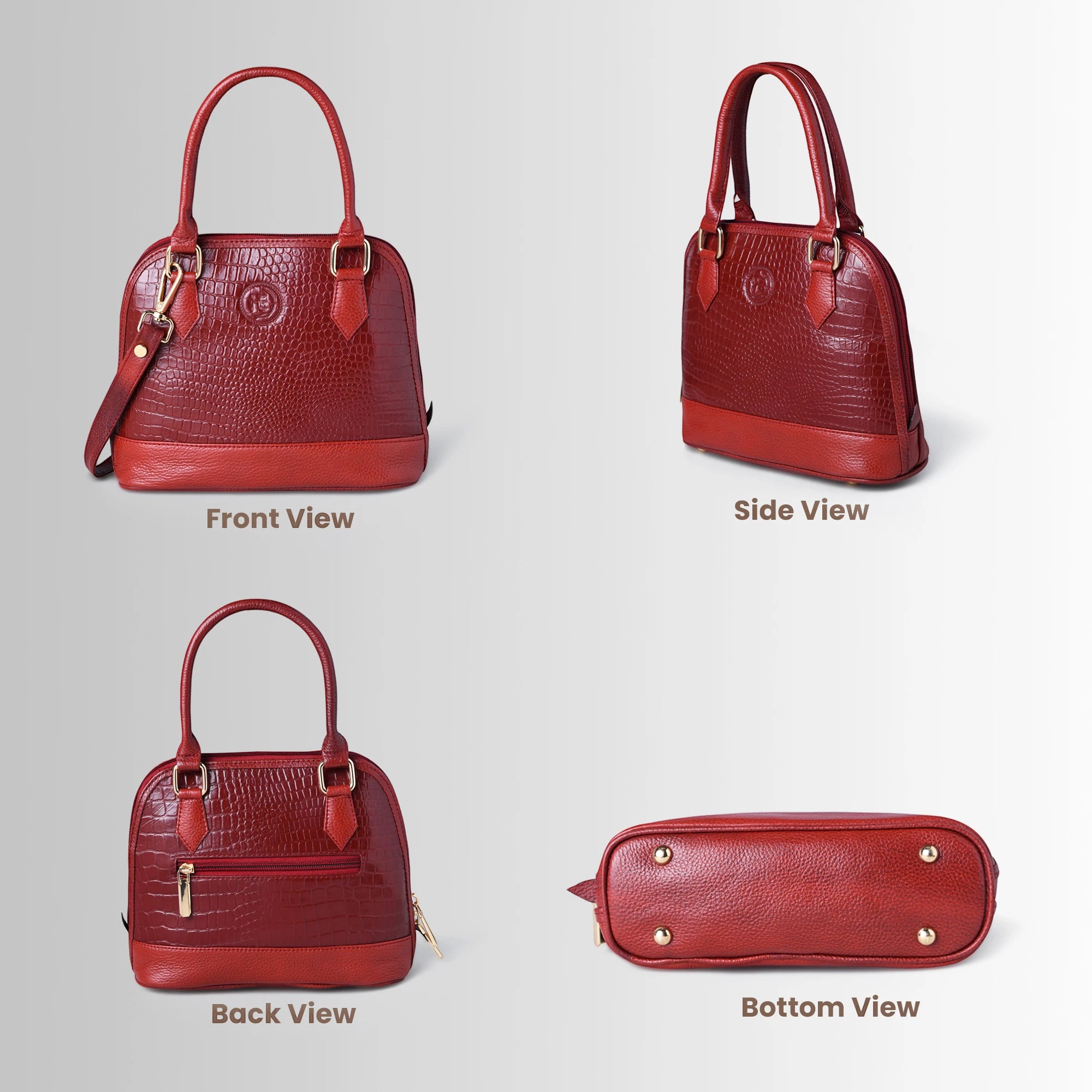 Monroe Croco Leather Satchel - Crimson Red