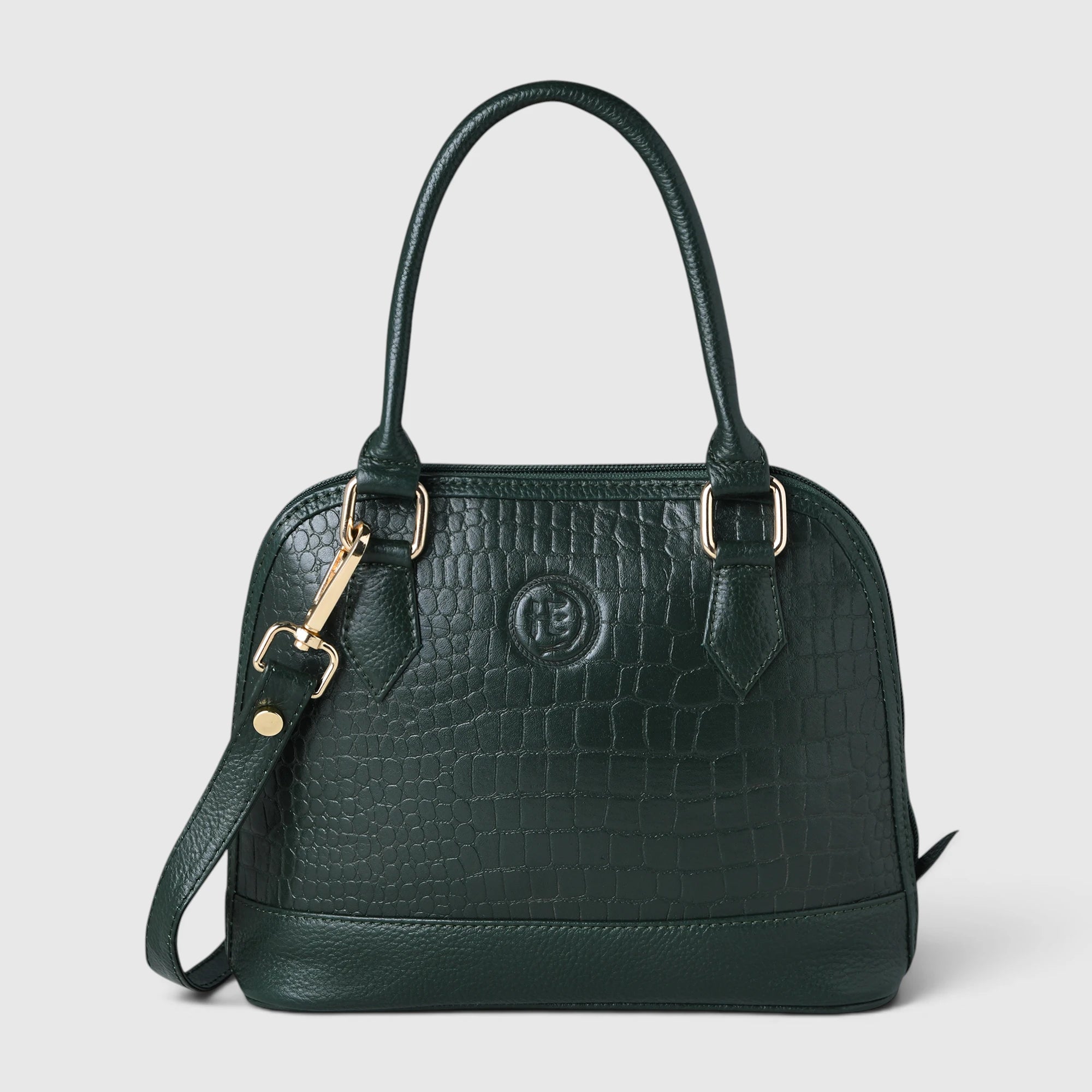 Monroe Croco Leather Satchel - Forest Green
