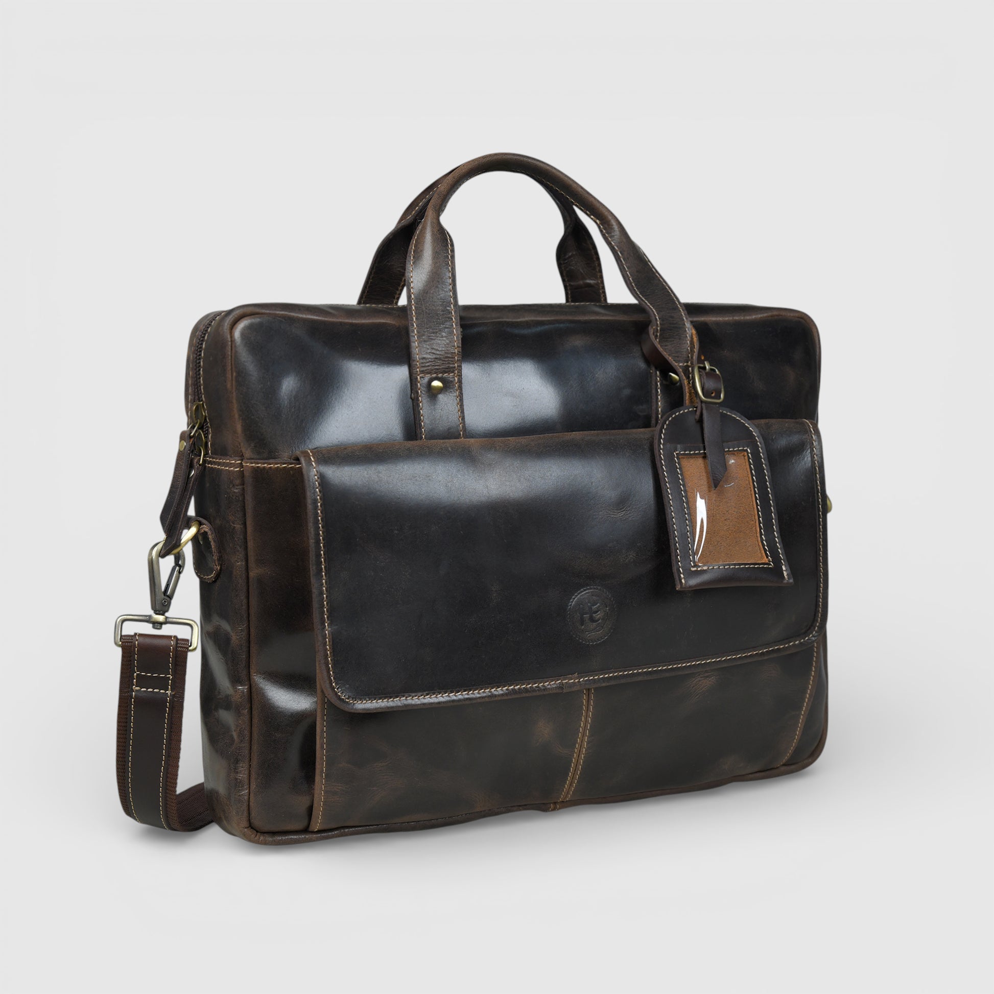 Commander Vintage Leather Laptop Briefcase – Convertible Office & Travel Messenger Bag| Espresso Brown