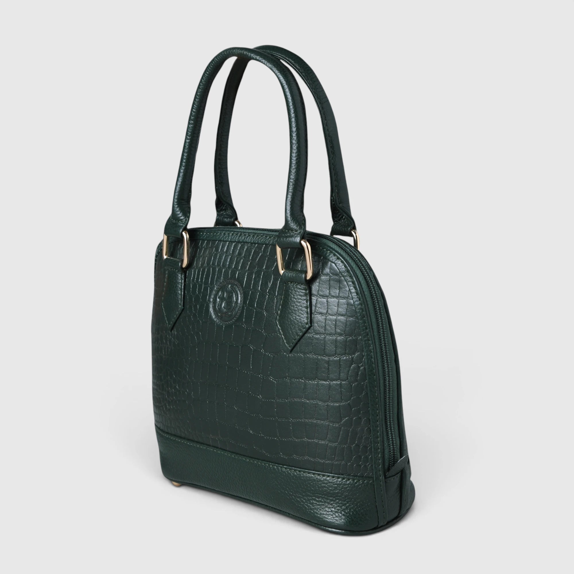 Monroe Croco Leather Satchel - Forest Green