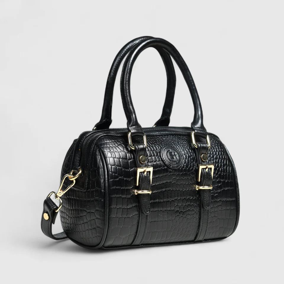 Emerald Luxe Croc Satchel Bag - Black Colour