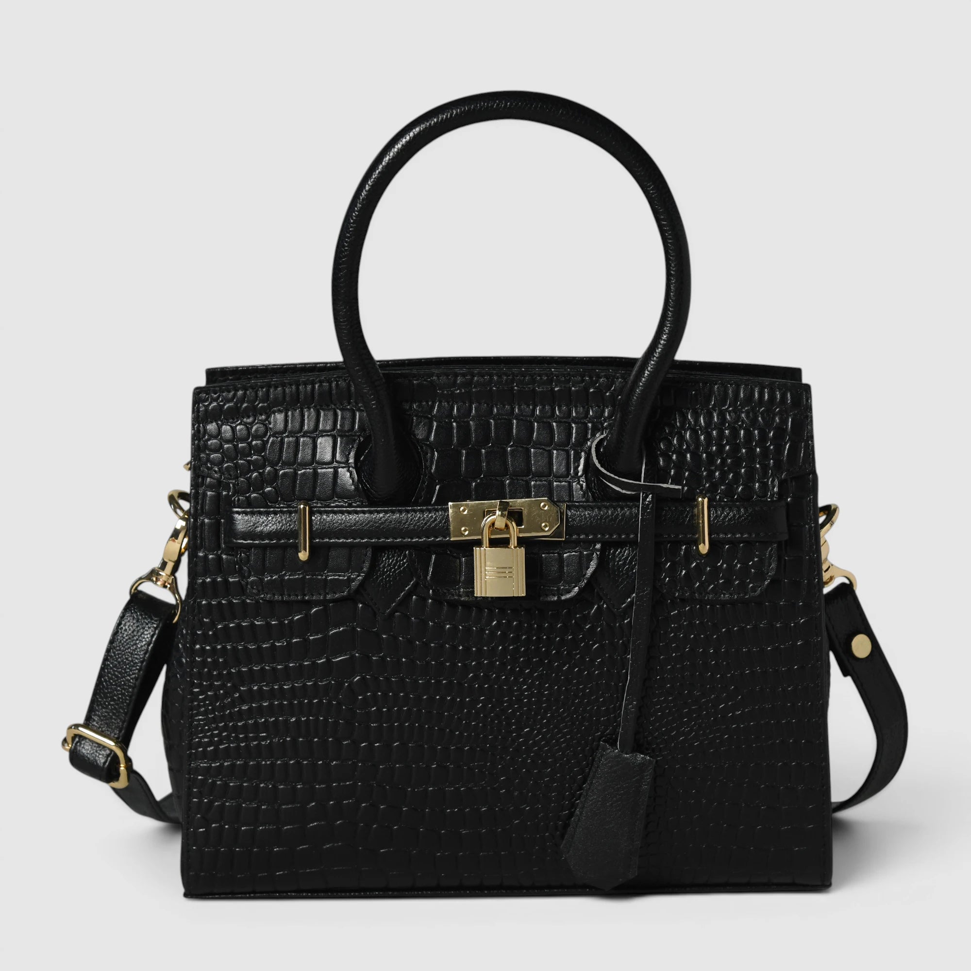 Verona Croco Handbag – Midnight Black