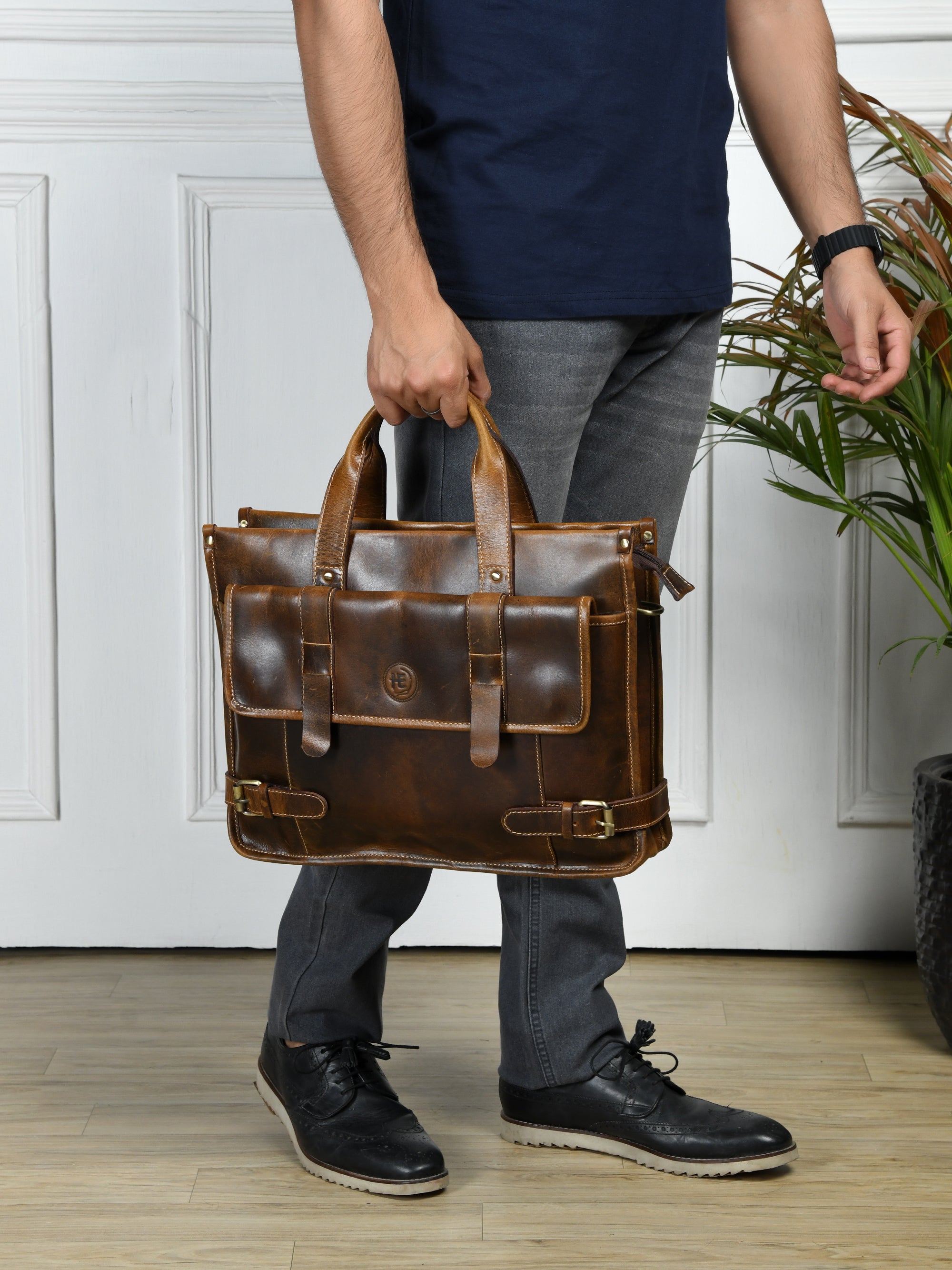 Heritage Leather Laptop Bag-Espresso brown