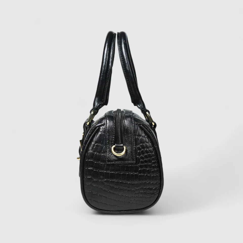 Emerald Luxe Croc Satchel Bag - Black Colour