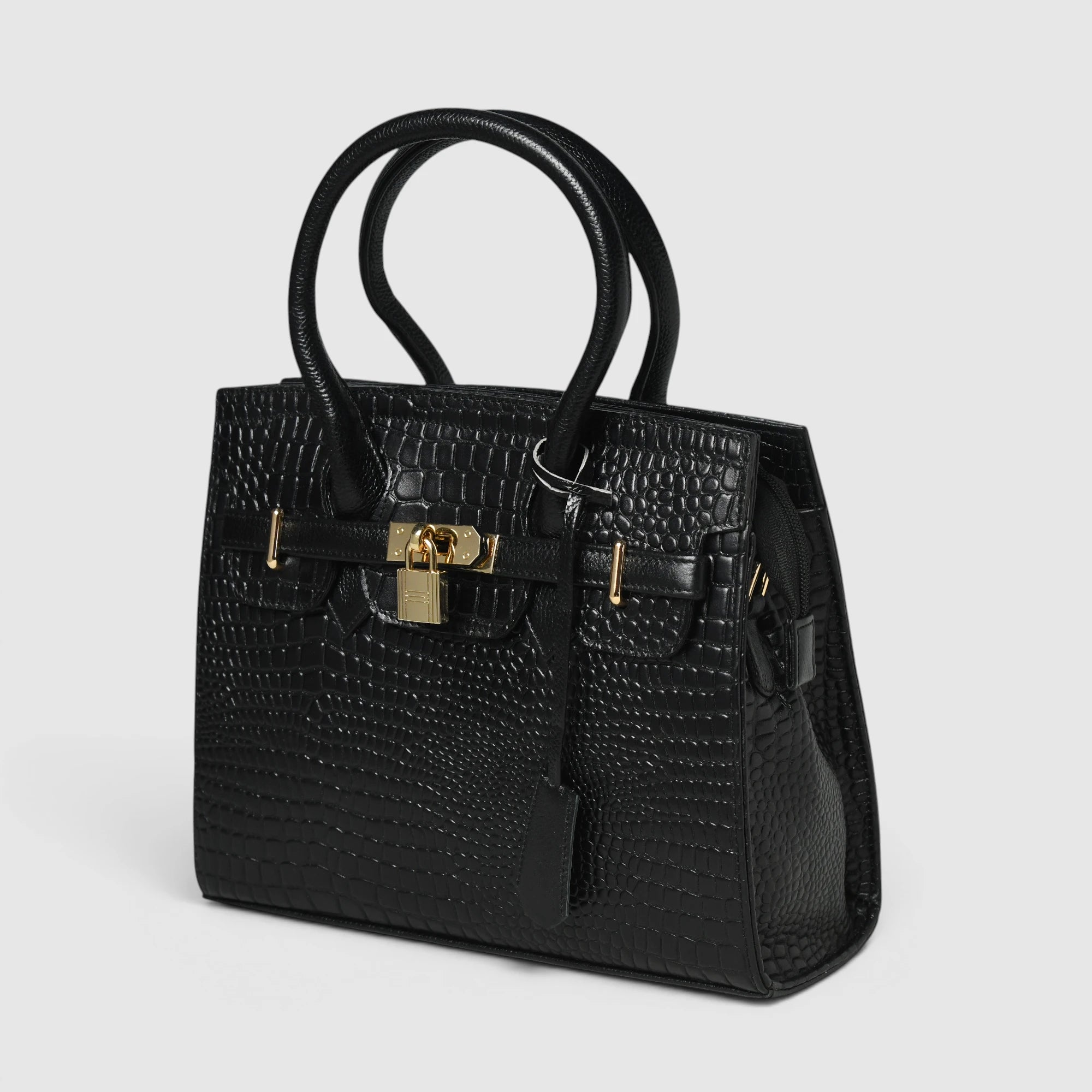 Verona Croco Handbag – Midnight Black