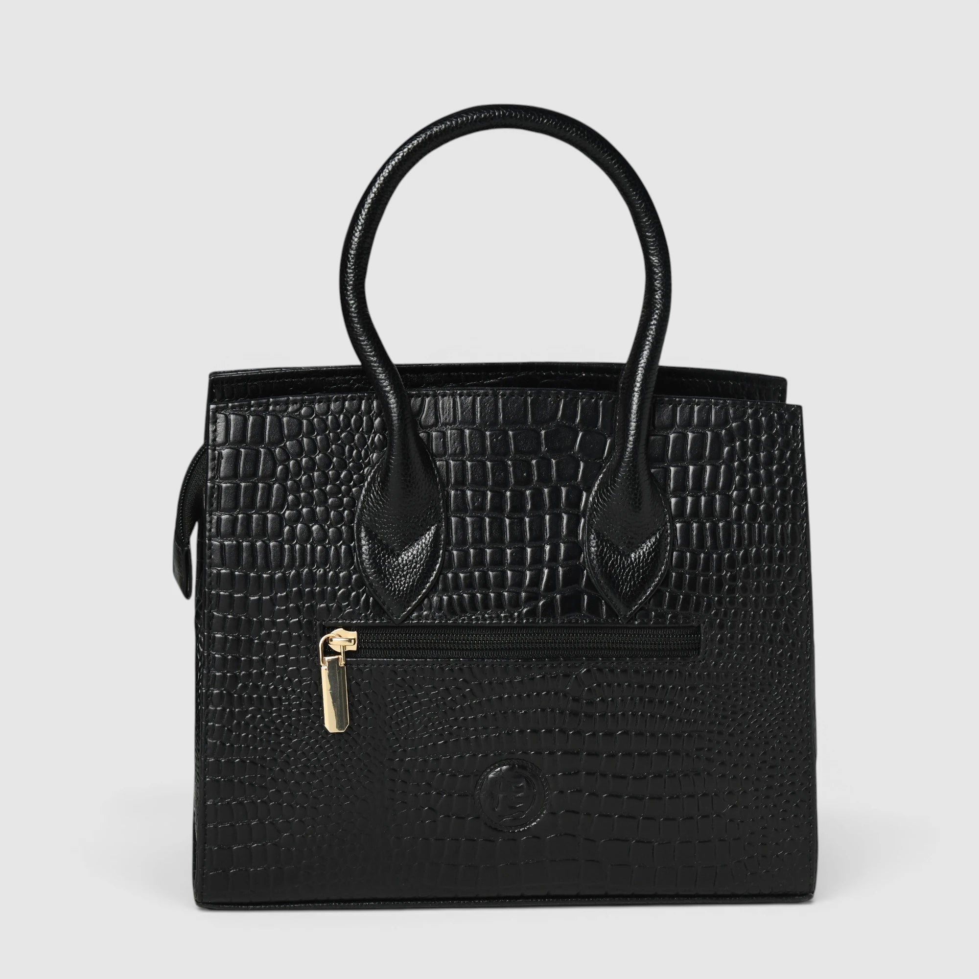 Verona Croco Handbag – Midnight Black