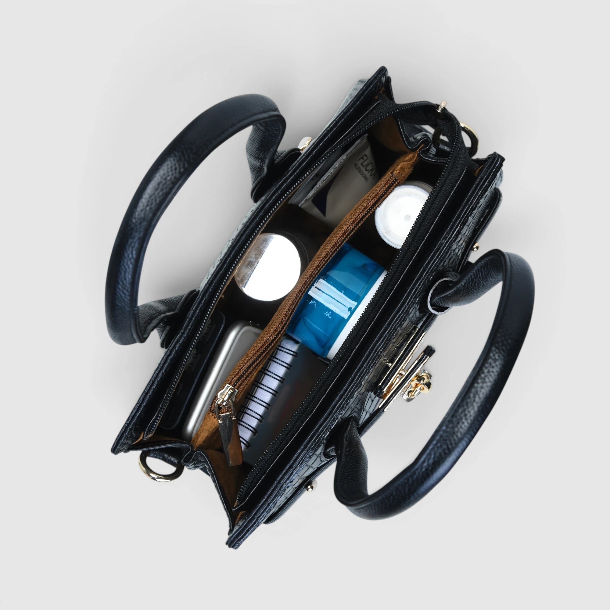 Verona Croco Handbag – Midnight Black
