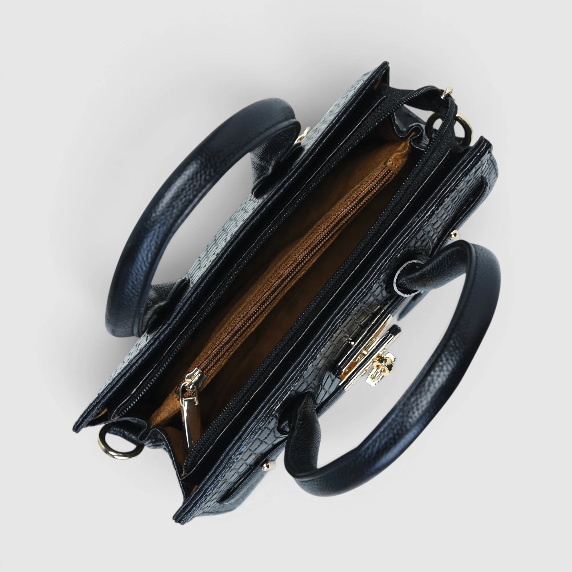 Verona Croco Handbag – Midnight Black