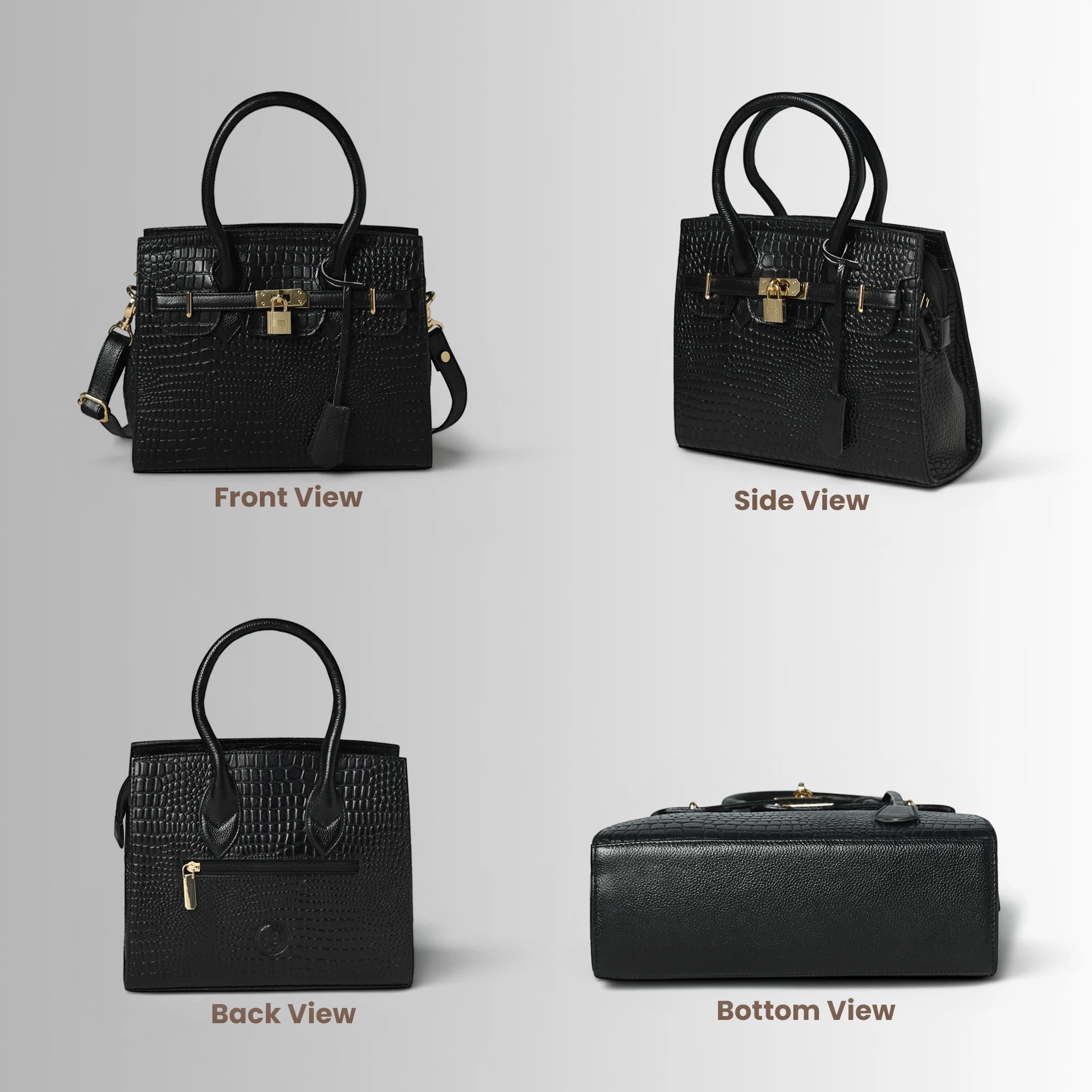 Verona Croco Handbag – Midnight Black