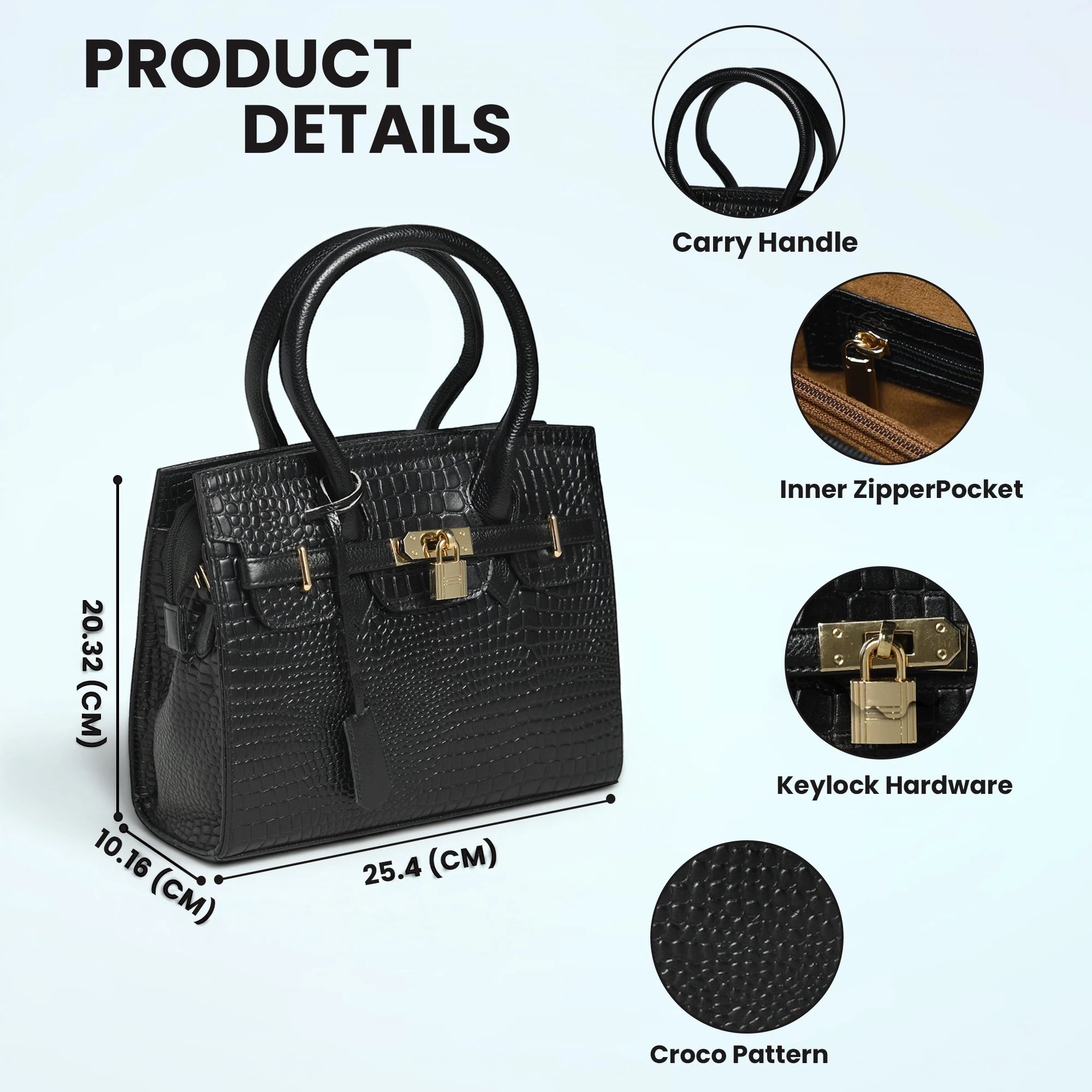 Verona Croco Handbag – Midnight Black