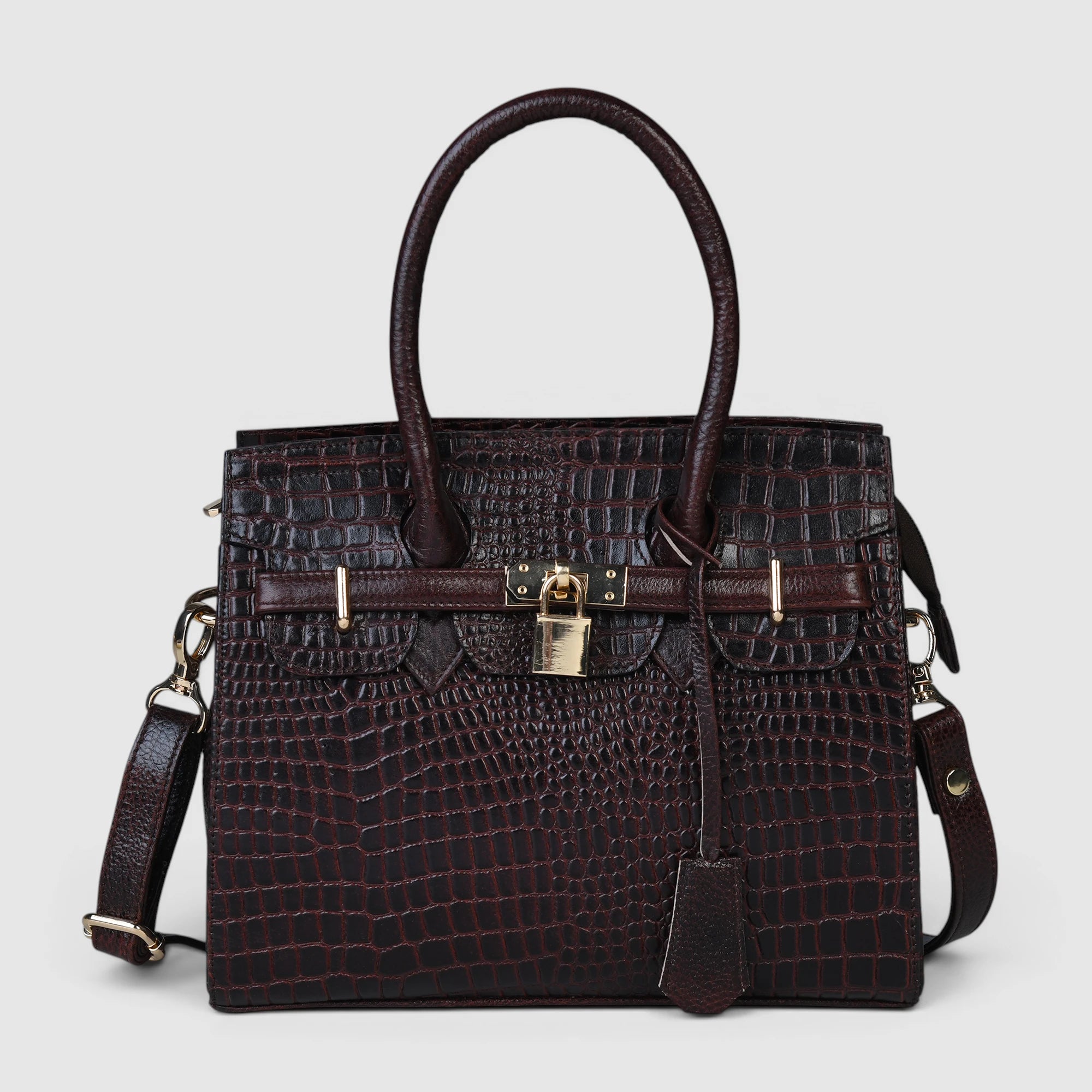 Verona Croco Handbag – Espresso Brown