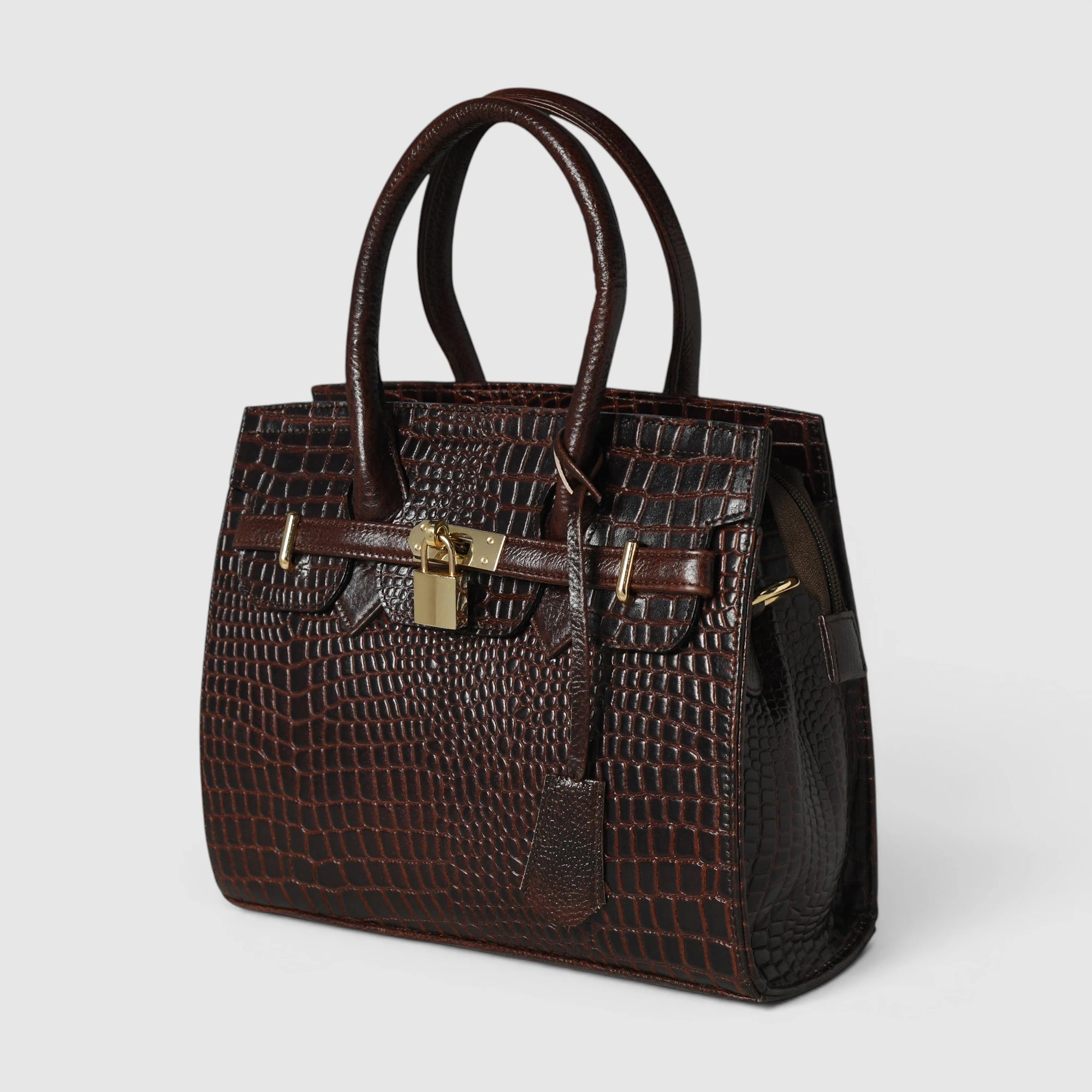 Verona Croco Handbag – Espresso Brown