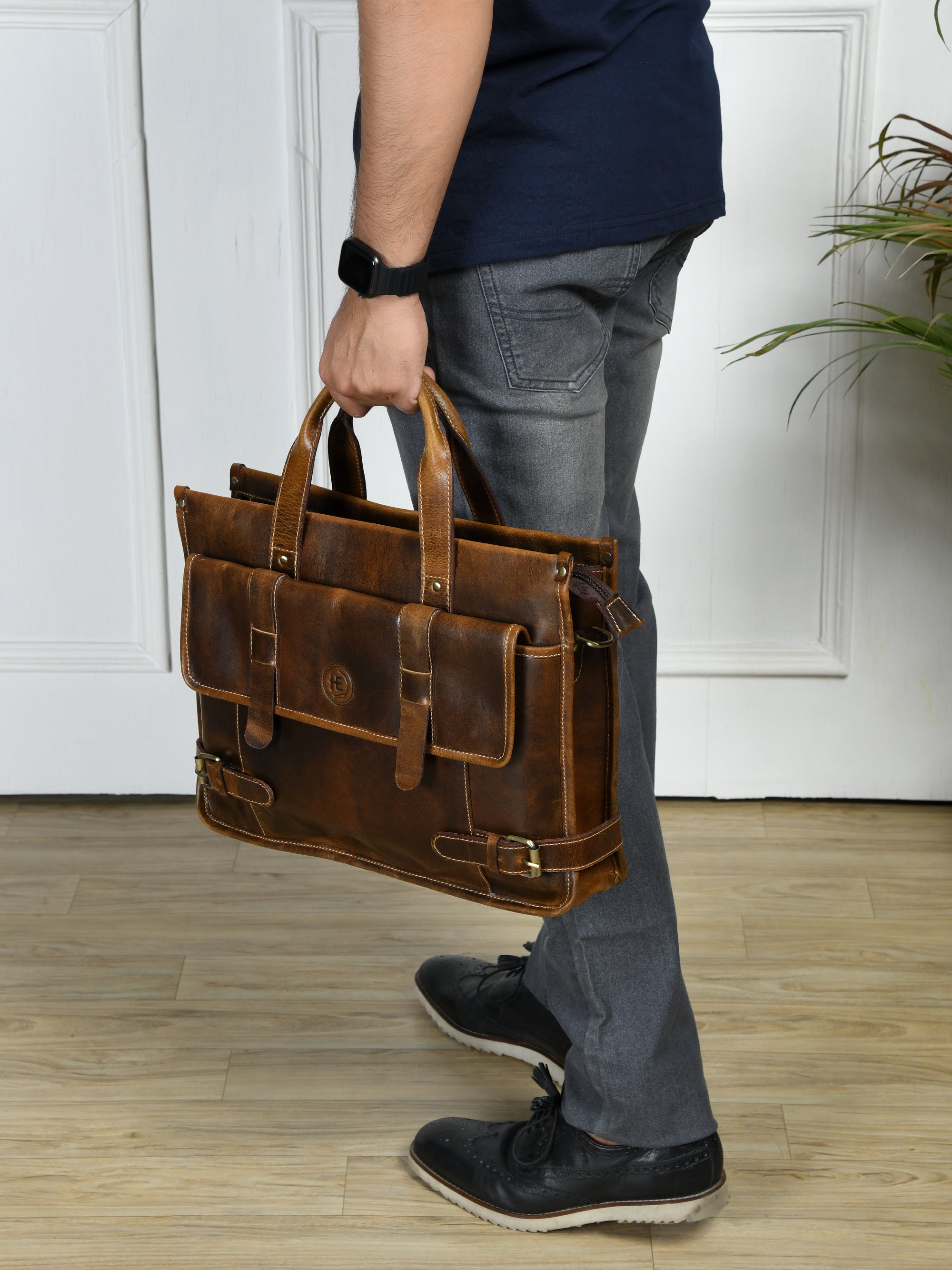 Heritage Leather Laptop Bag-Espresso brown