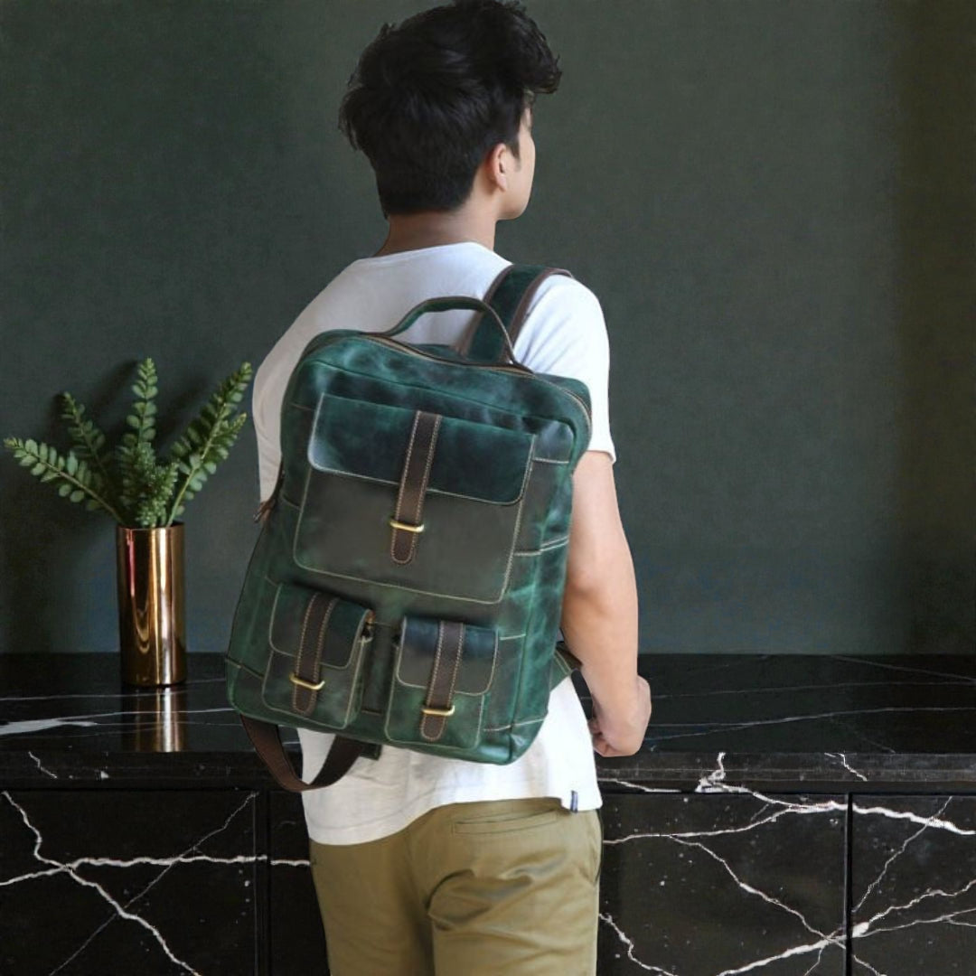 Hestore TerraLux Leather Backpack - Rich Green