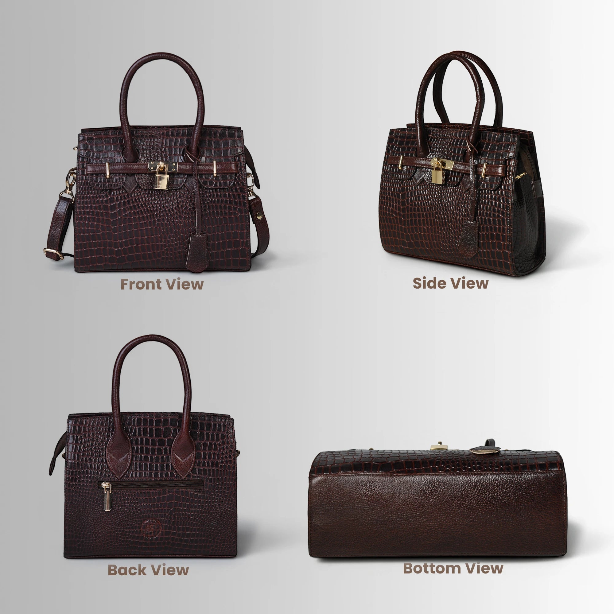Verona Croco Handbag – Espresso Brown