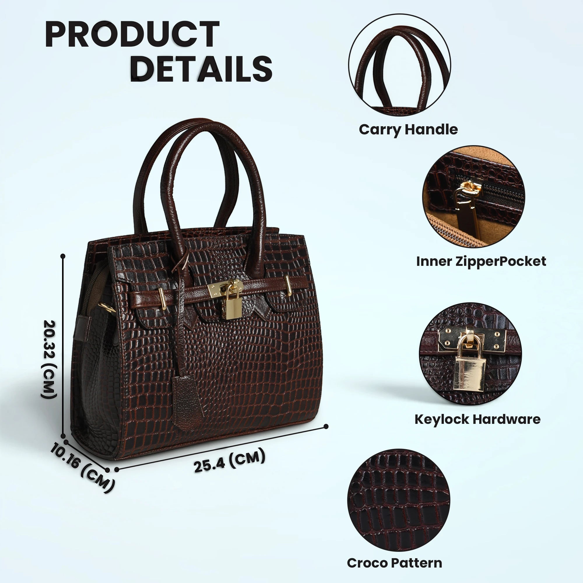 Verona Croco Handbag – Espresso Brown