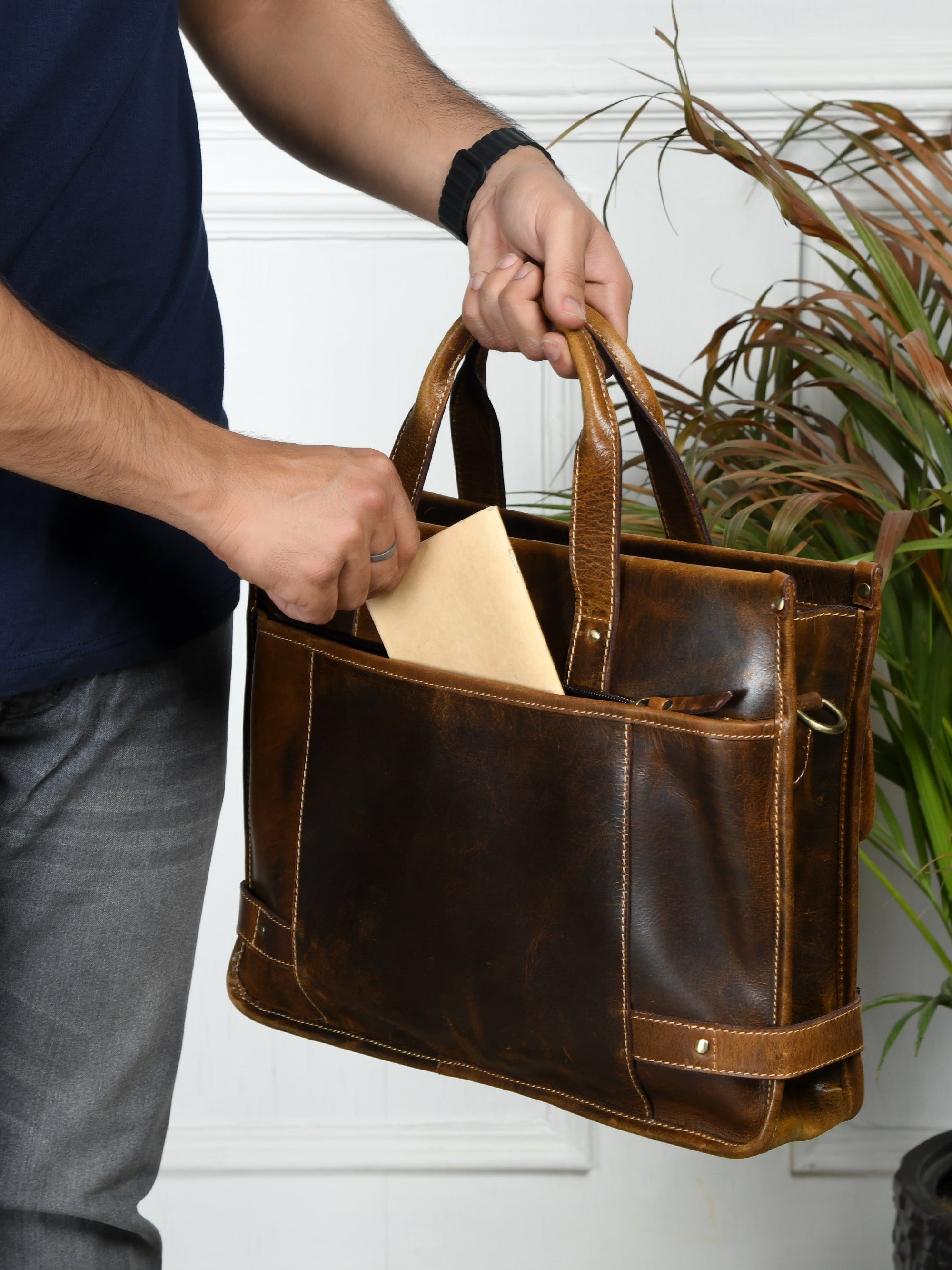 Heritage Leather Laptop Bag-Espresso brown