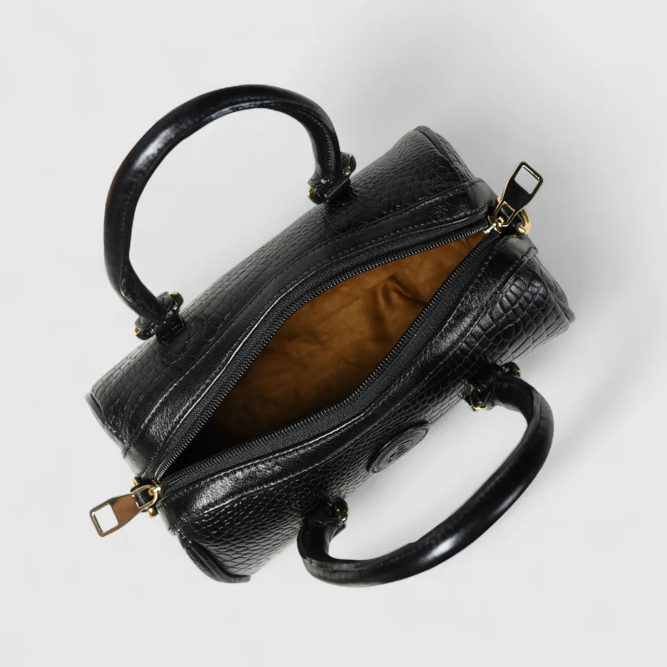 Emerald Luxe Croc Satchel Bag - Black Colour