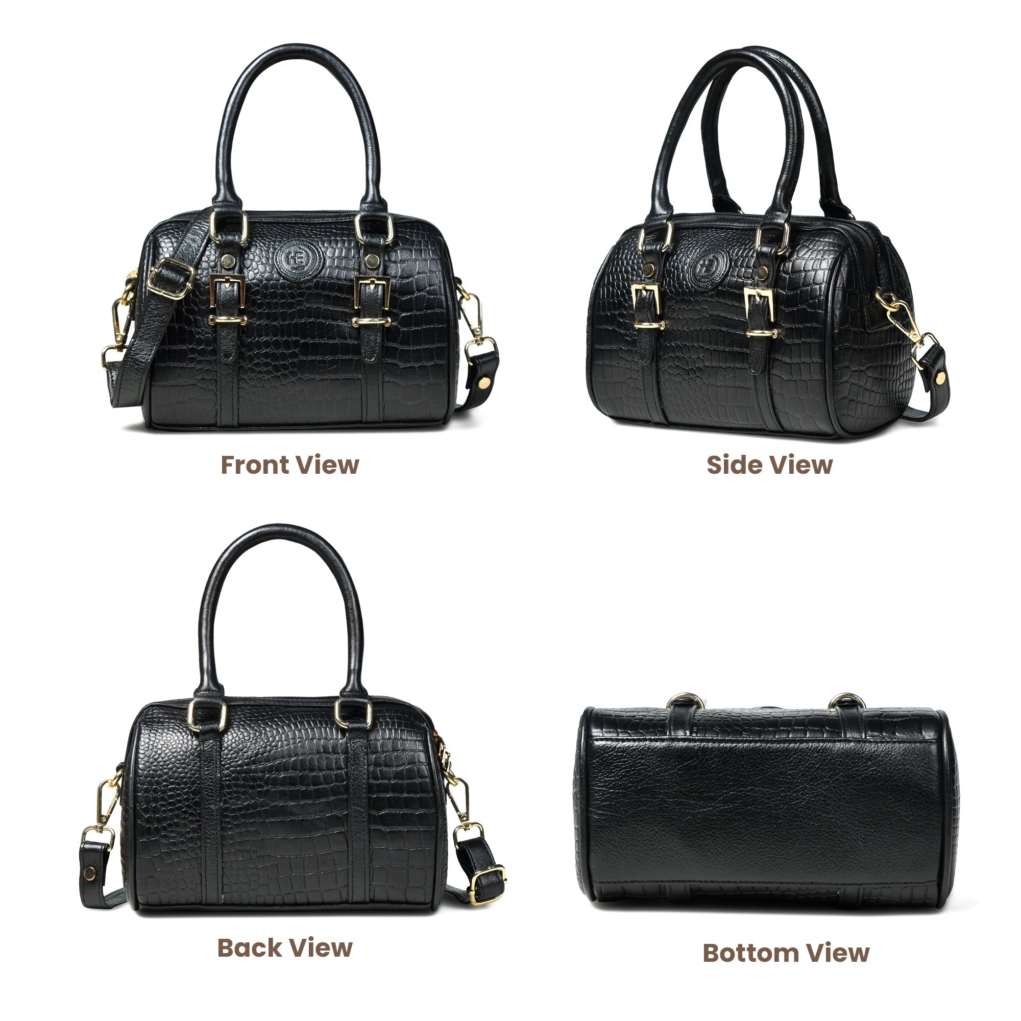 Emerald Luxe Croc Satchel Bag - Black Colour