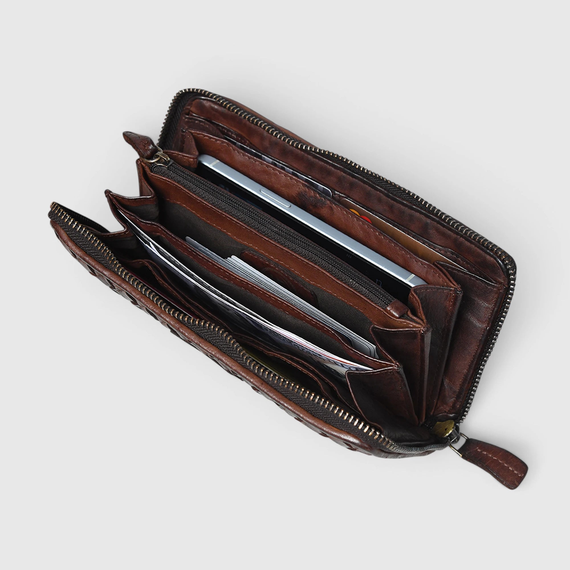 Aurelian Woven Zip Wallet – Espresso Brown