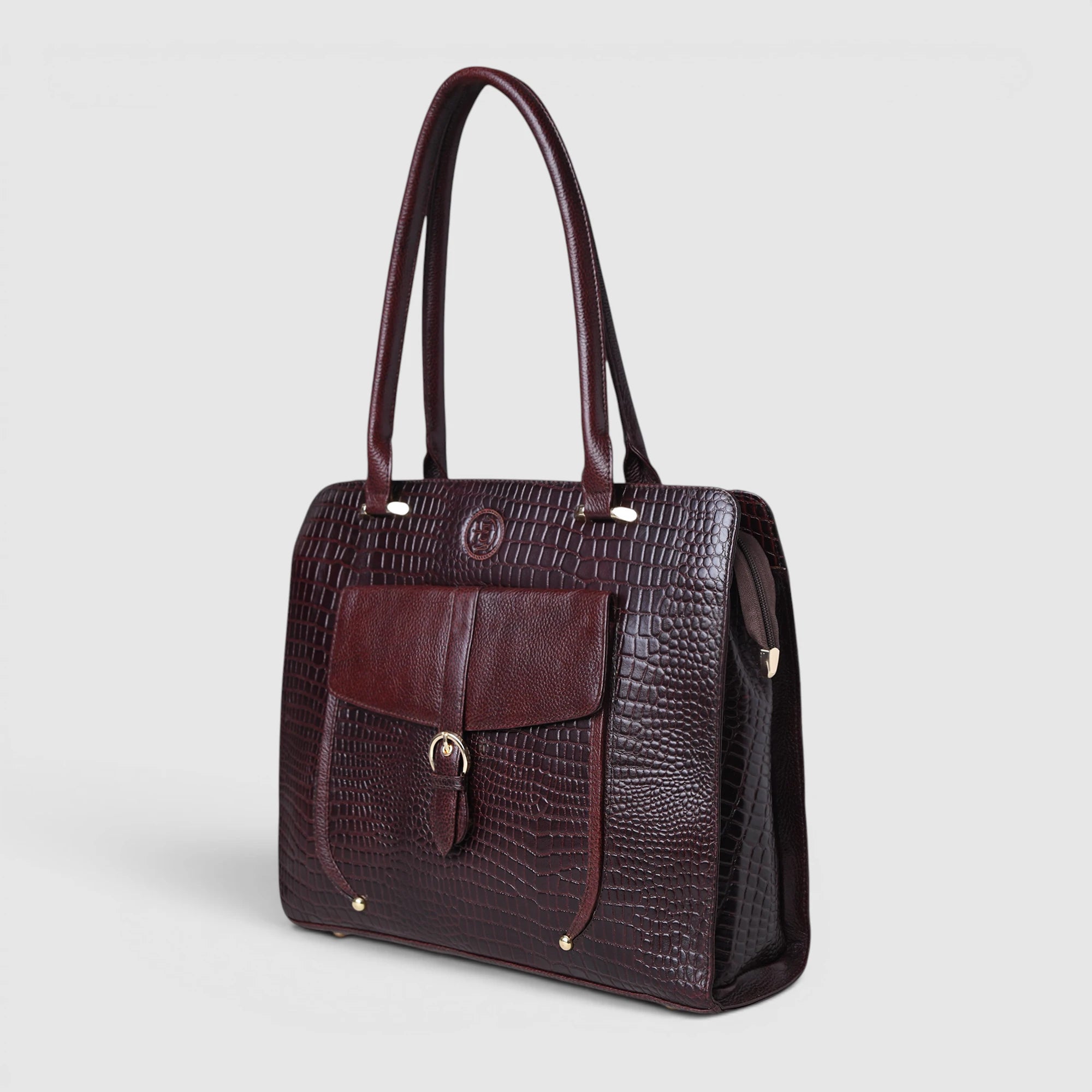 Verona Croco Office Tote - Expresso Brown