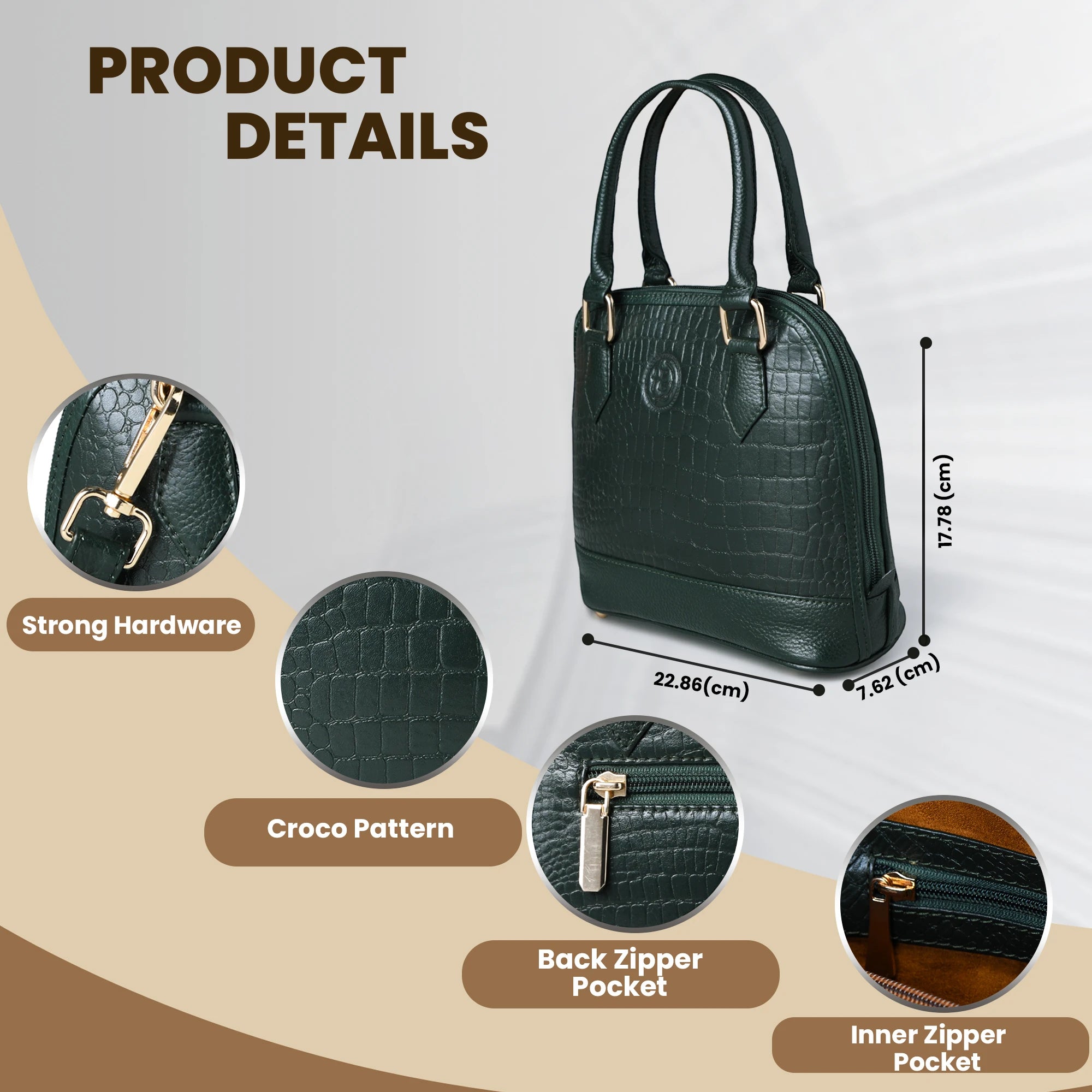 Monroe Croco Leather Satchel - Forest Green
