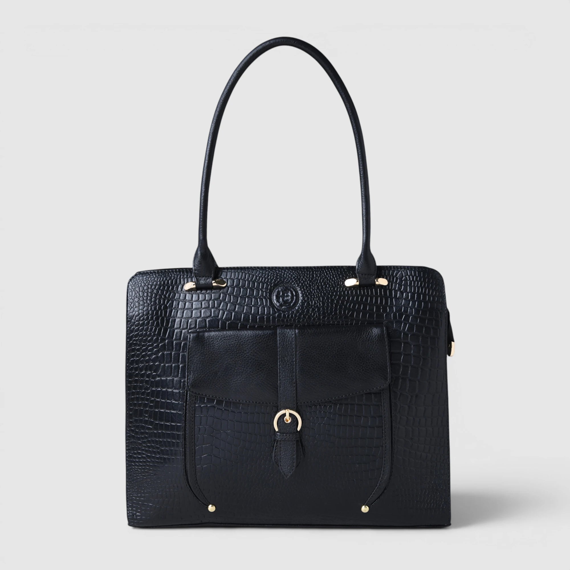 Verona Croco Office Tote - Midnight Black