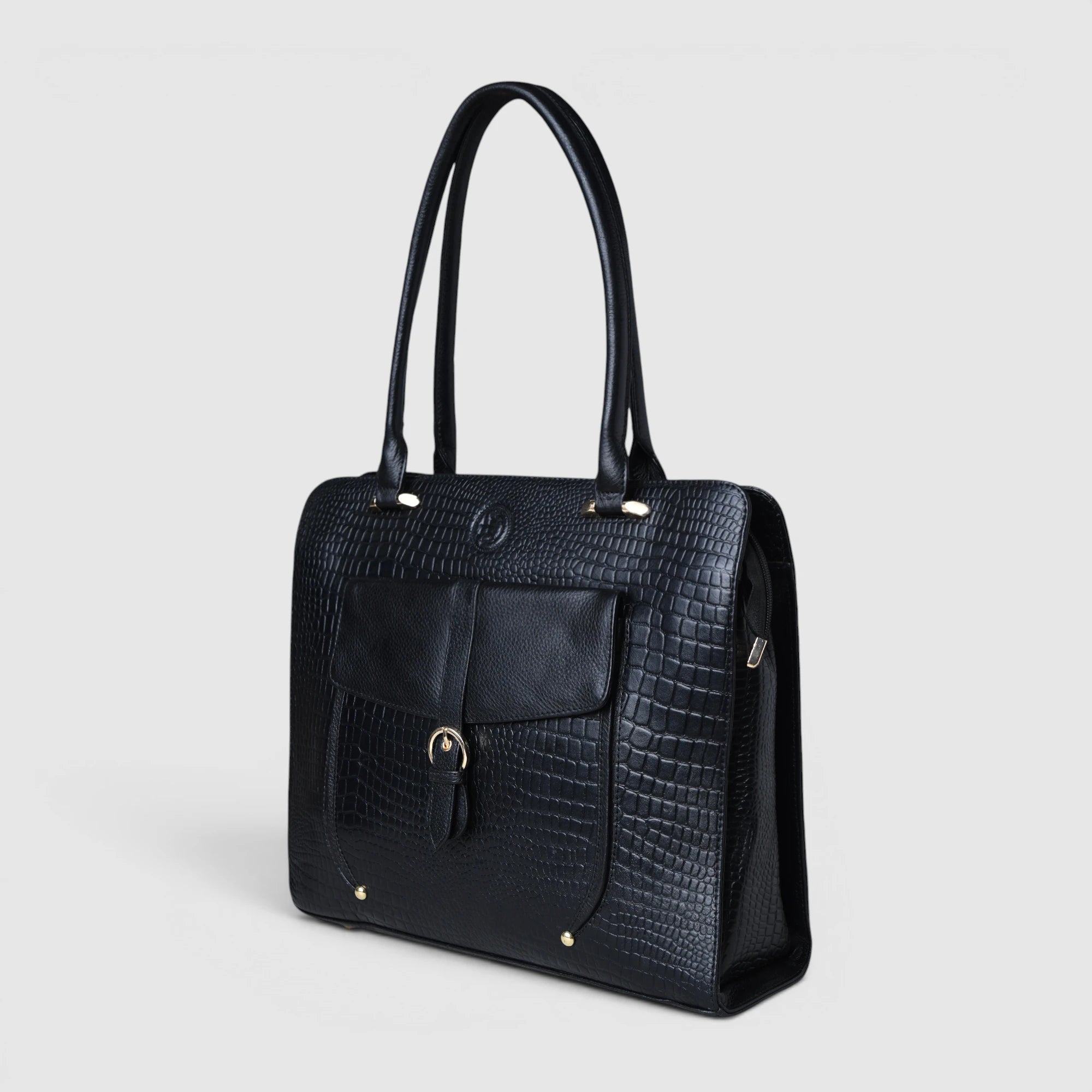 Verona Croco Office Tote - Midnight Black