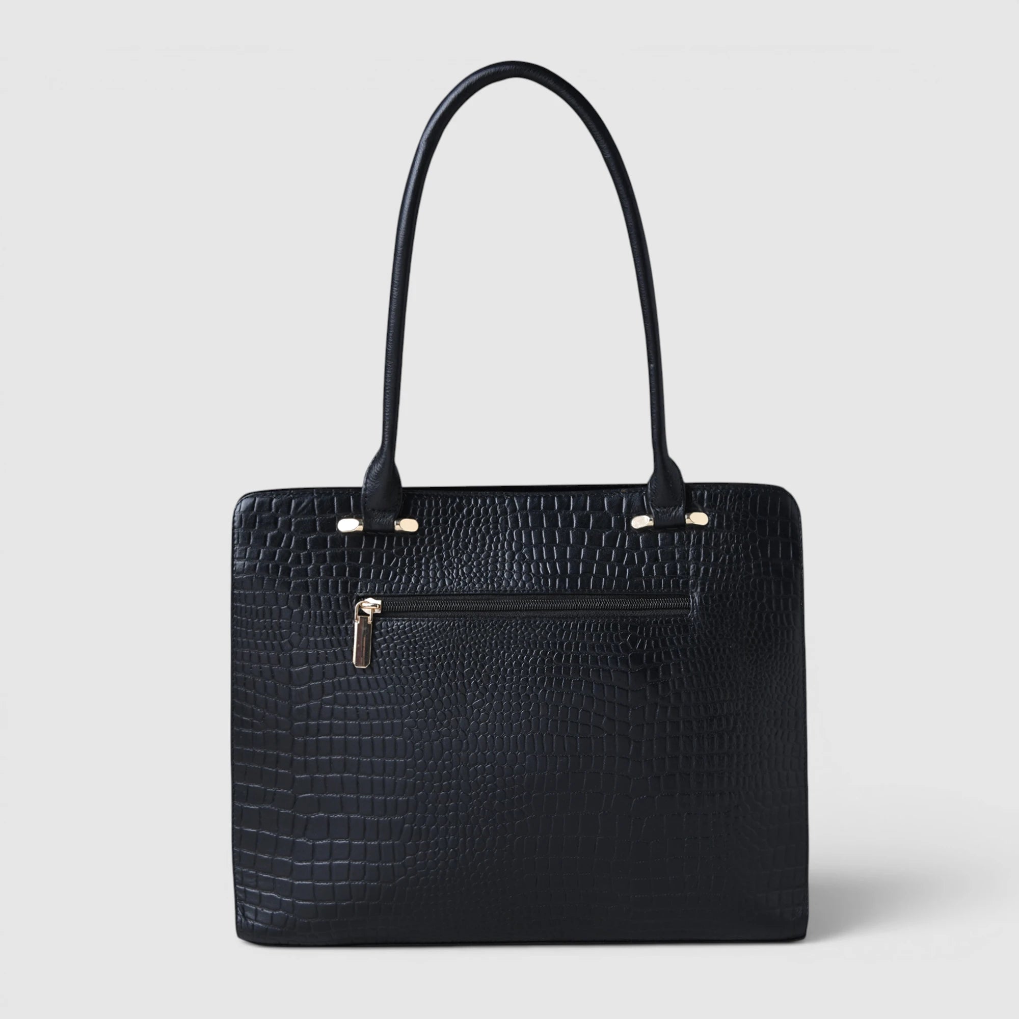 Verona Croco Office Tote - Midnight Black