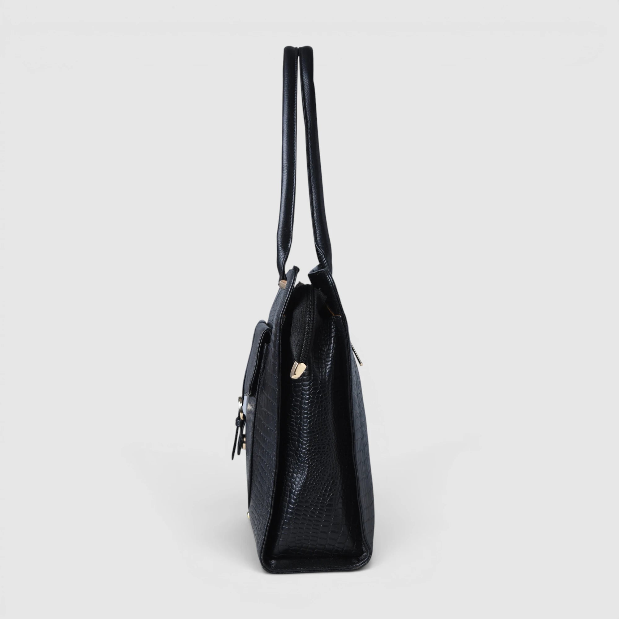Verona Croco Office Tote - Midnight Black