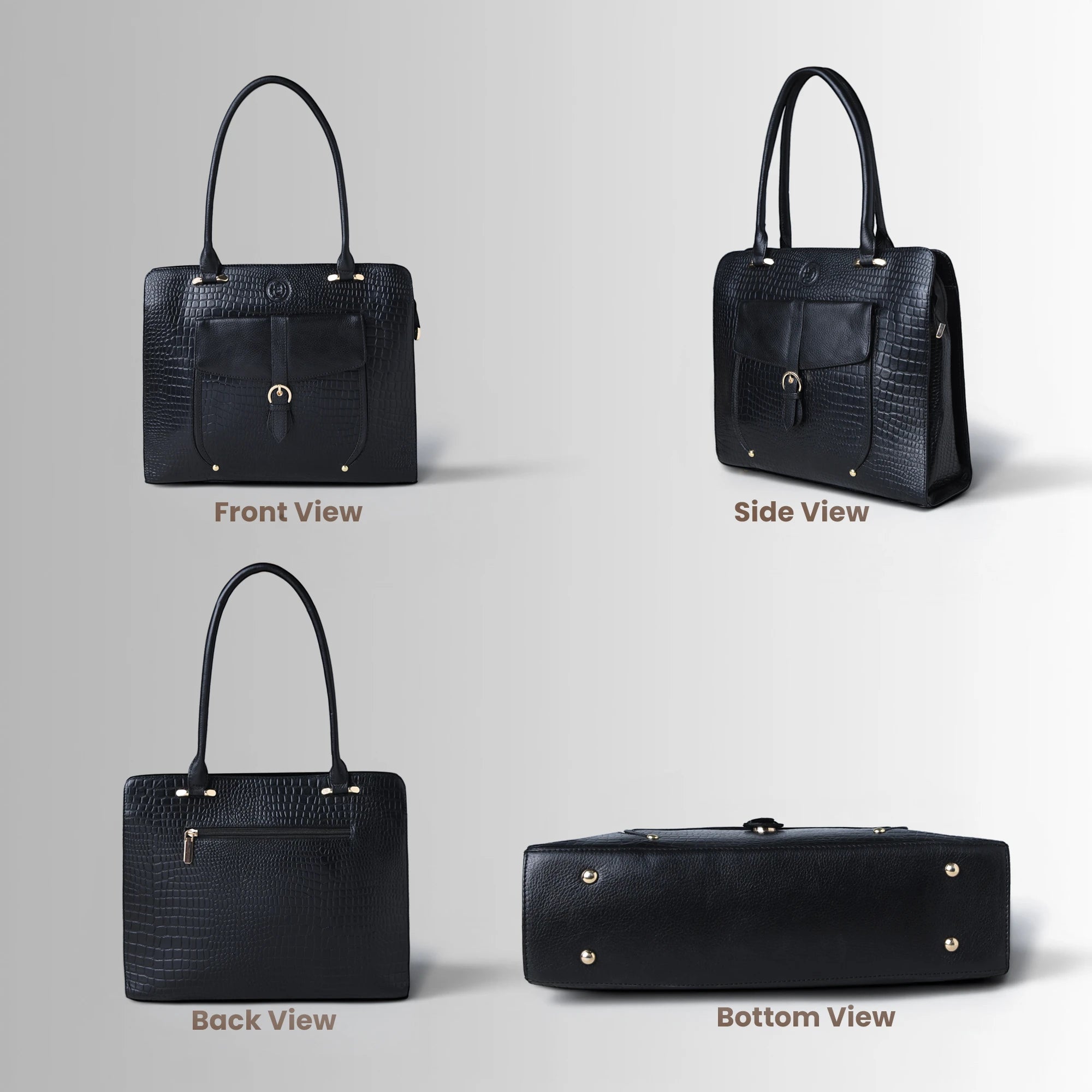Verona Croco Office Tote - Midnight Black