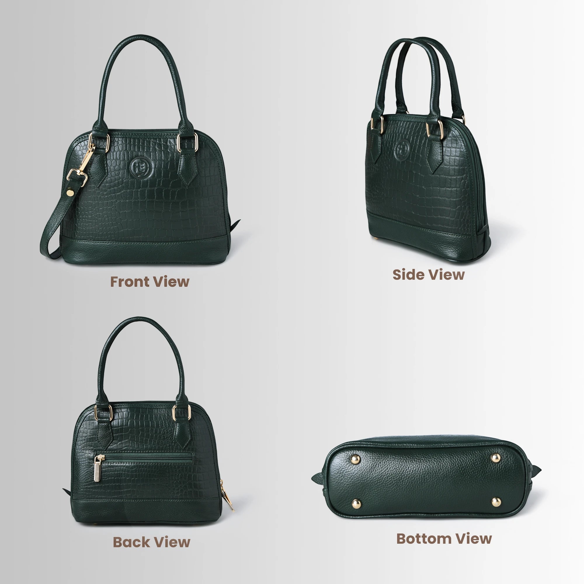Monroe Croco Leather Satchel - Forest Green