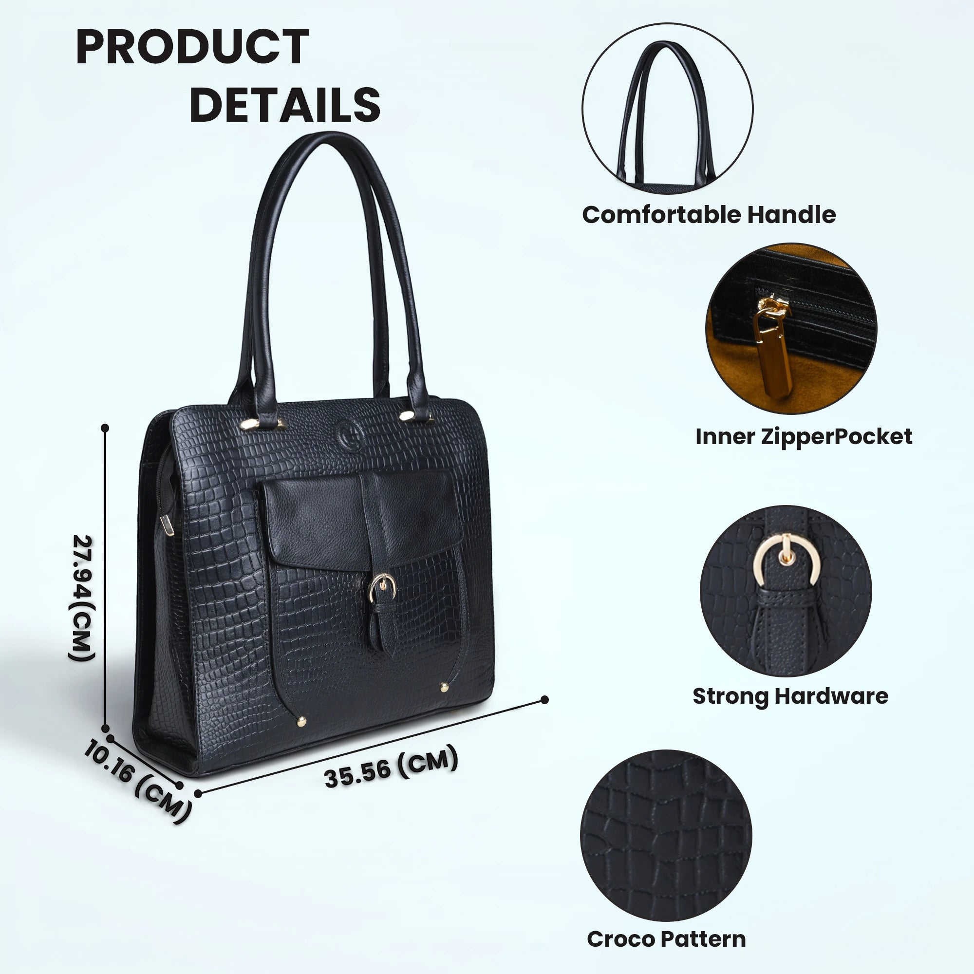 Verona Croco Office Tote - Midnight Black