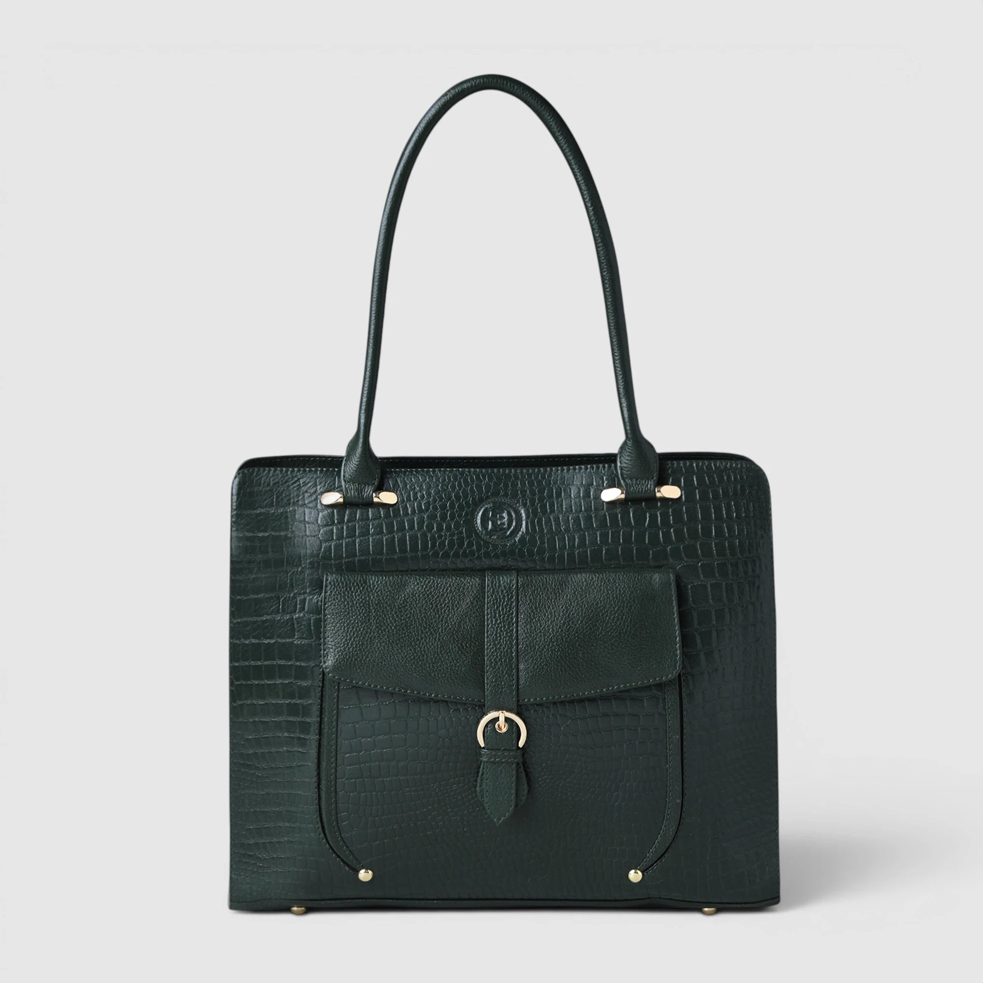 Verona Croco Office Tote - Forest Green