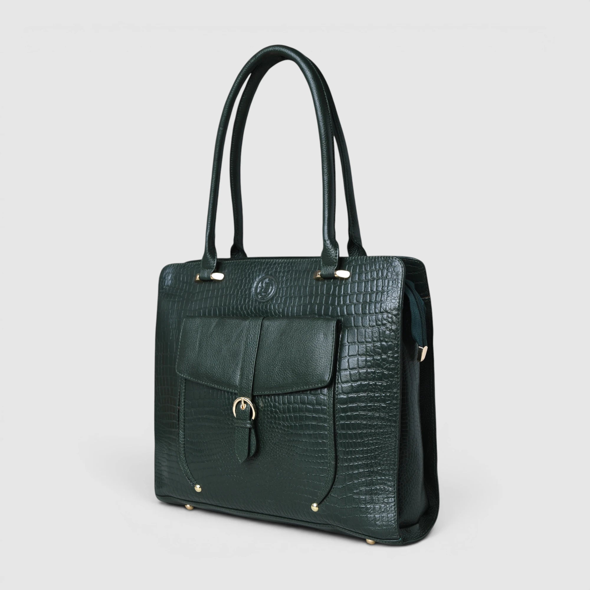 Verona Croco Office Tote - Forest Green