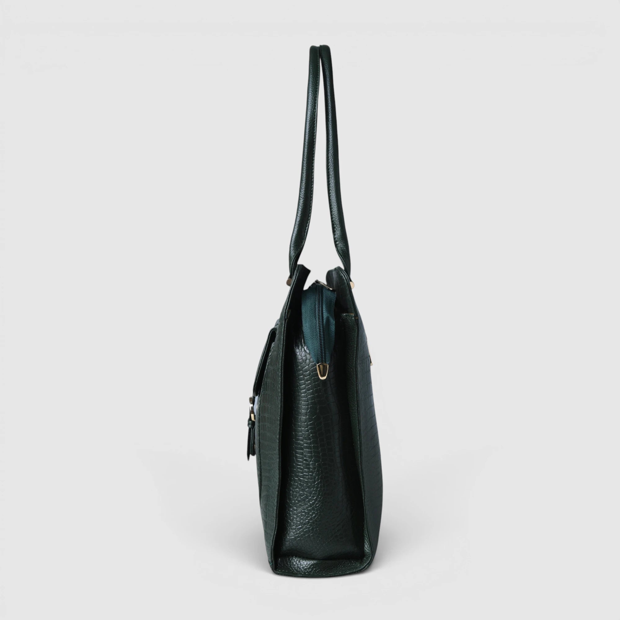 Verona Croco Office Tote - Forest Green