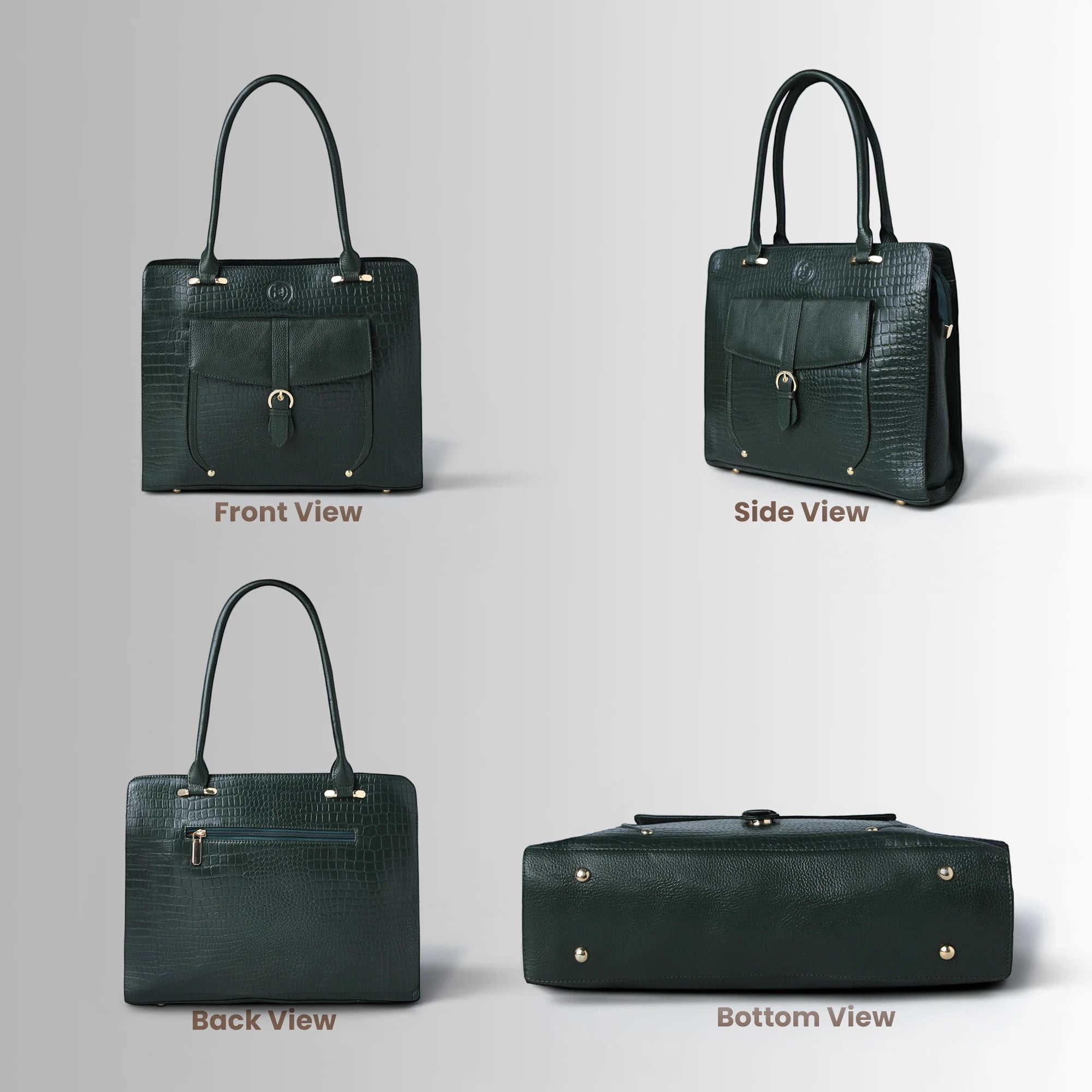 Verona Croco Office Tote - Forest Green