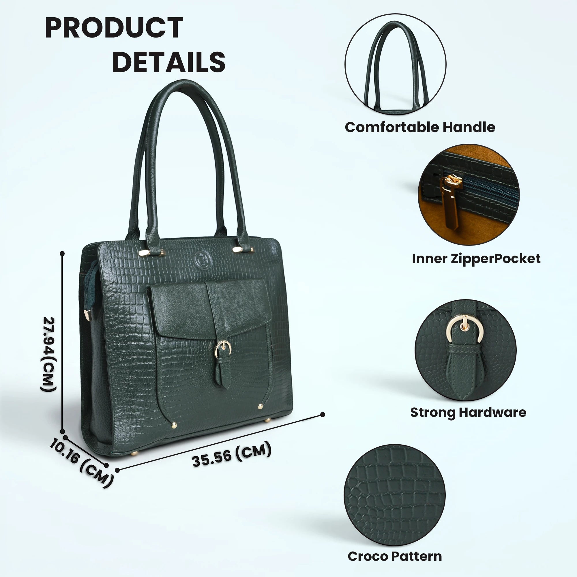 Verona Croco Office Tote - Forest Green