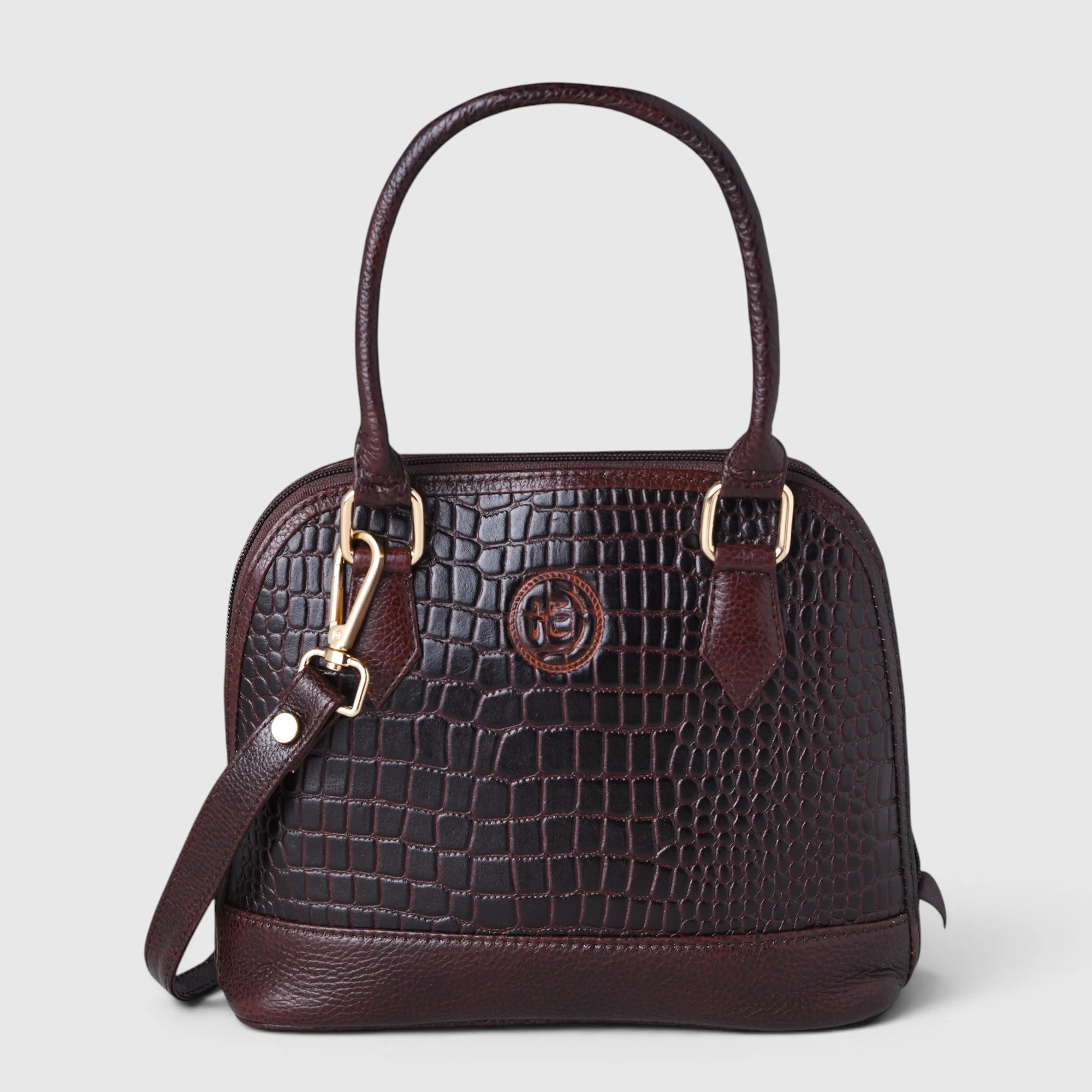 Monroe Croco Leather Satchel - Espresso Brown