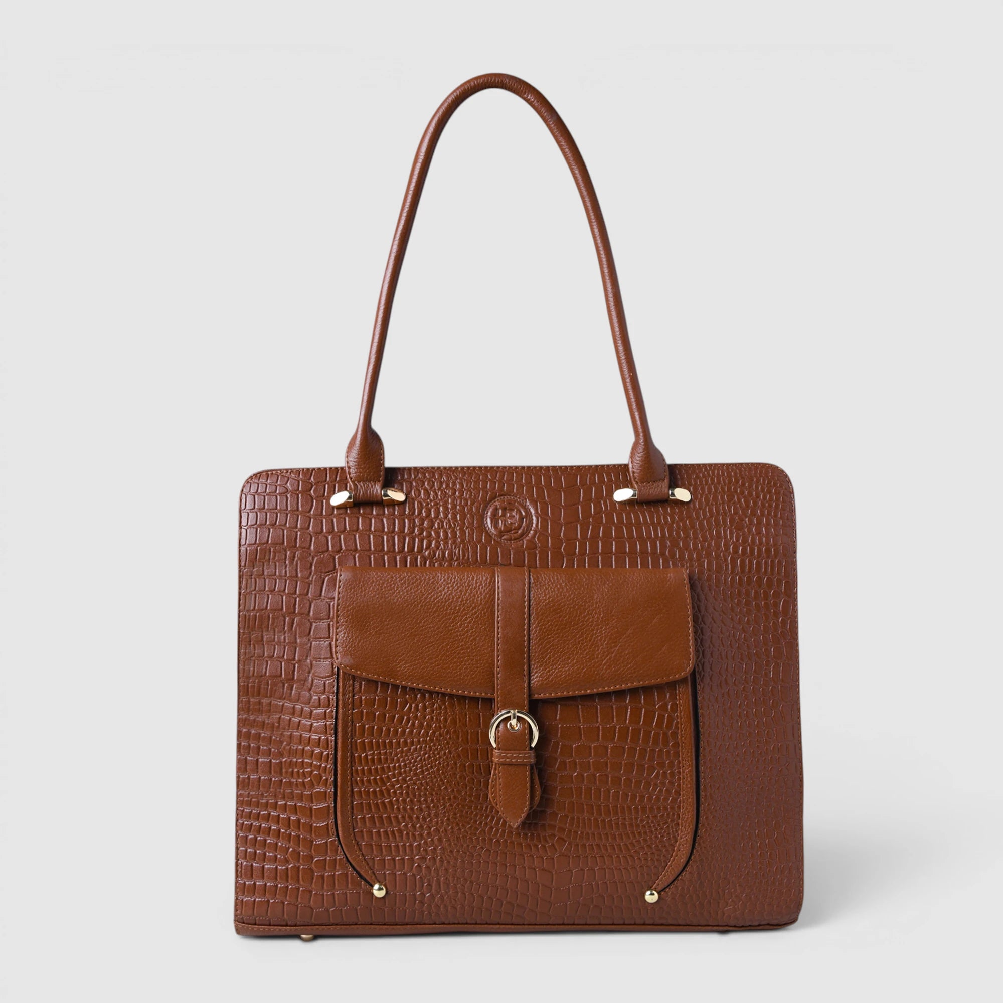 Verona Croco Office Tote - Tan color