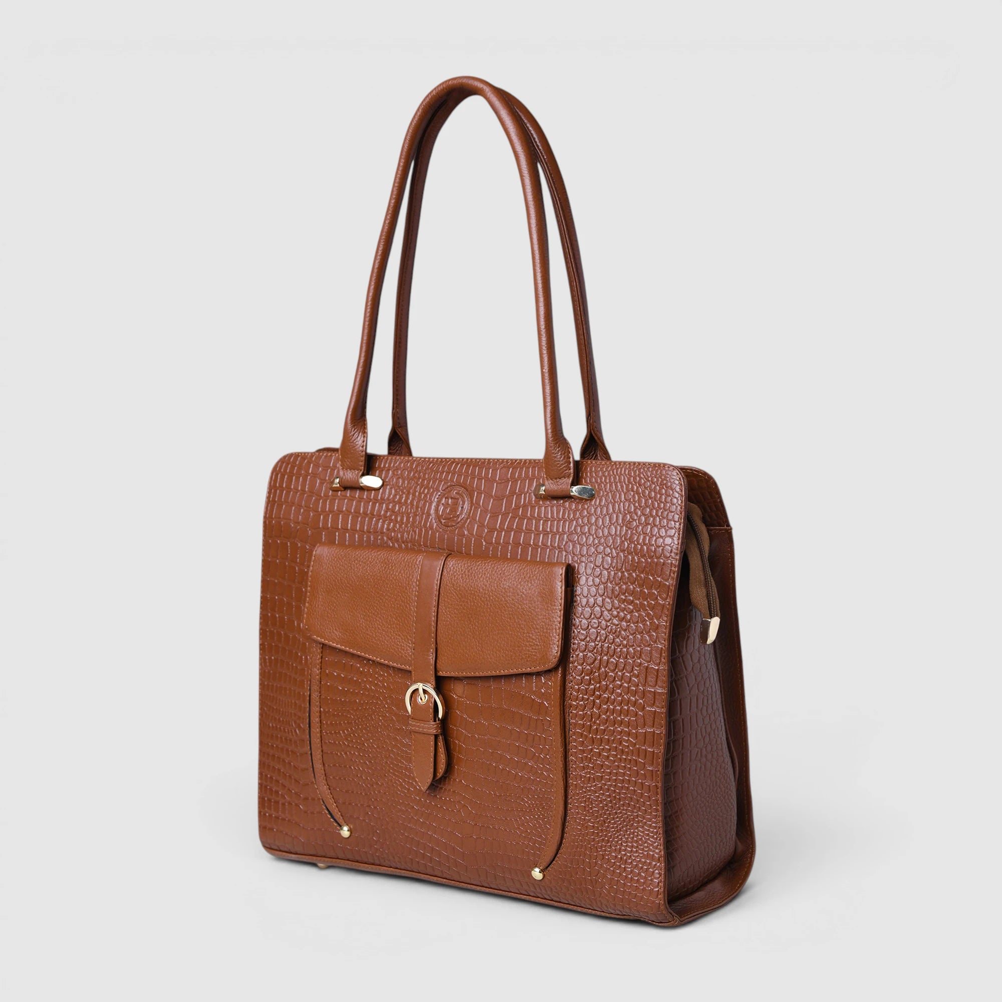 Verona Croco Office Tote - Tan color