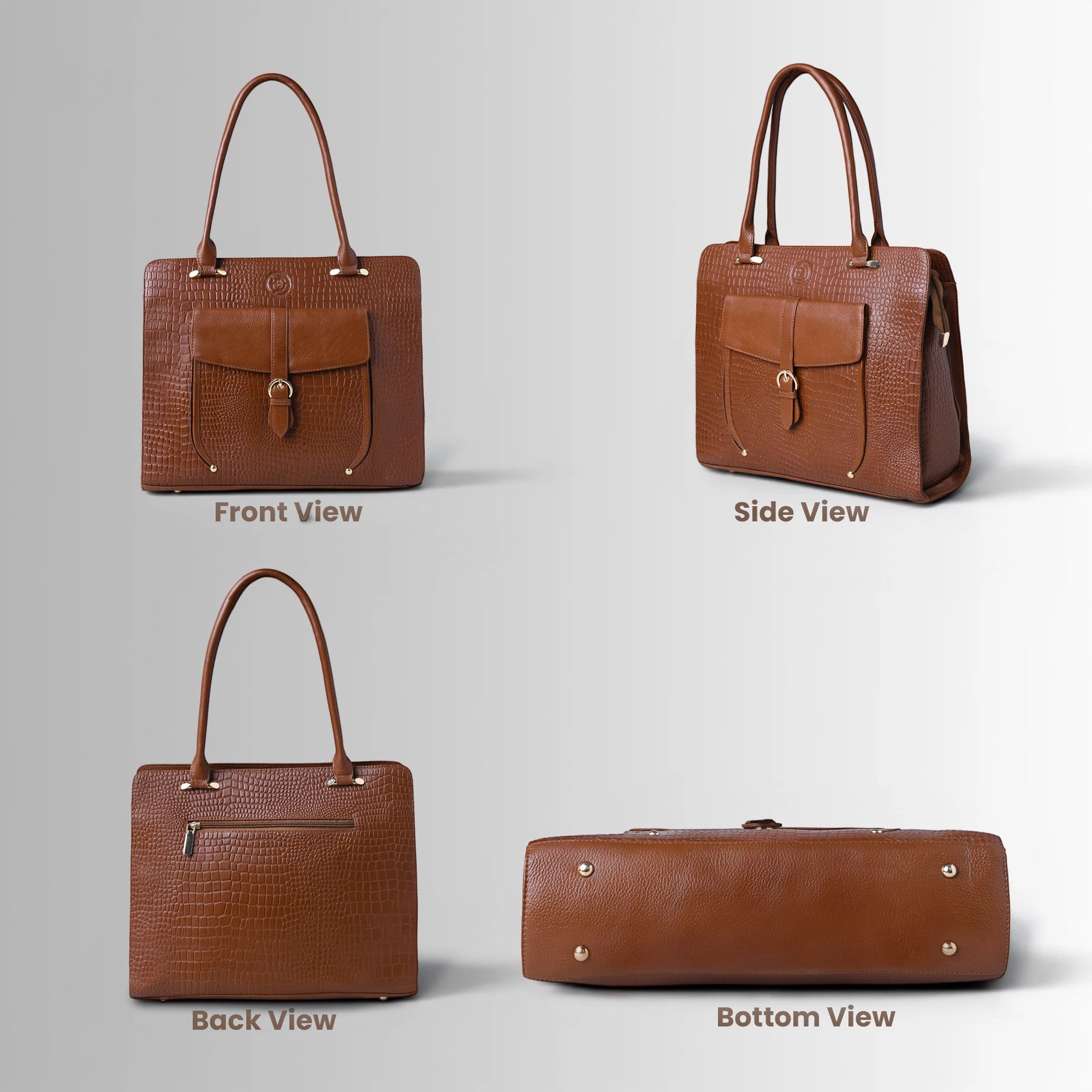 Verona Croco Office Tote - Tan color