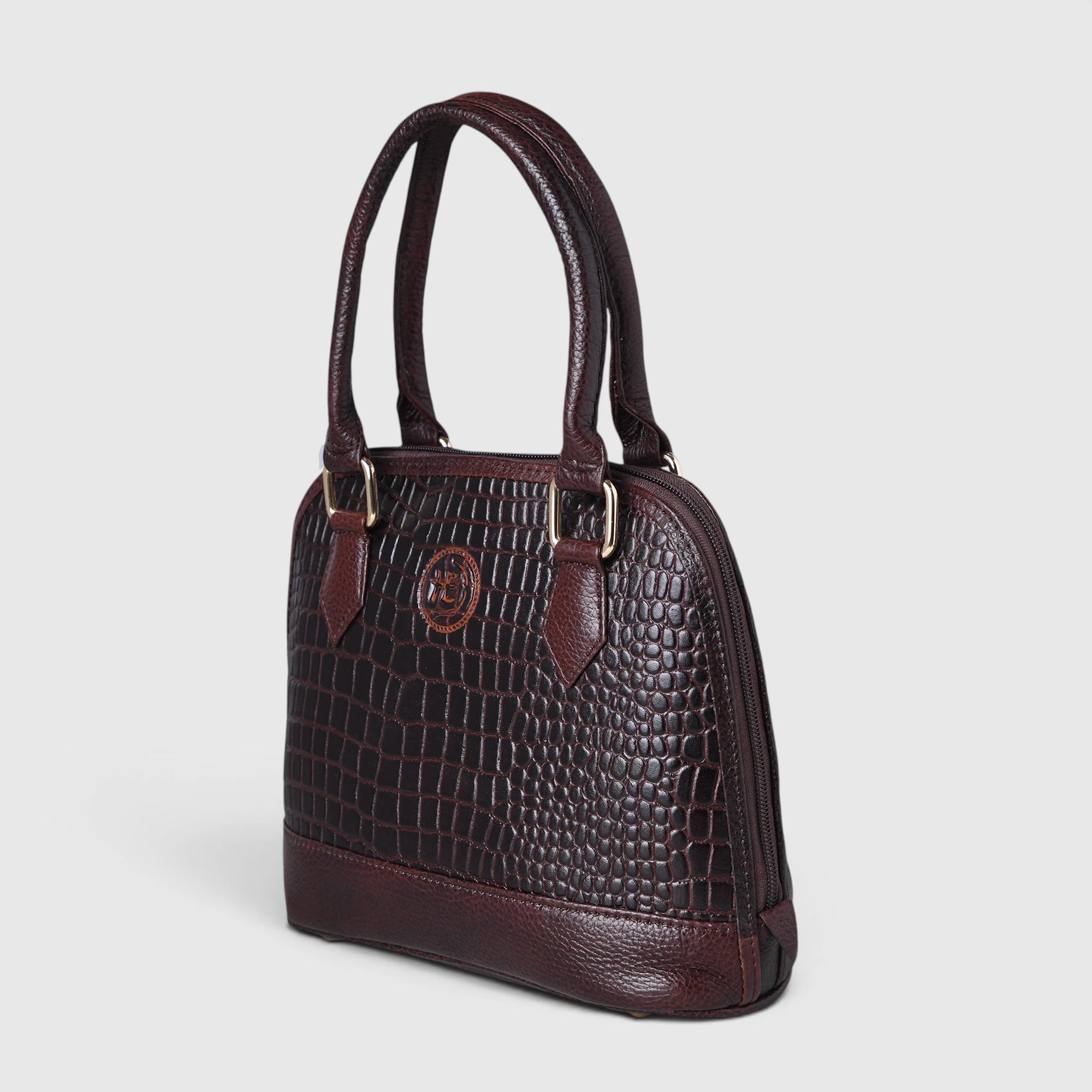 Monroe Croco Leather Satchel - Espresso Brown
