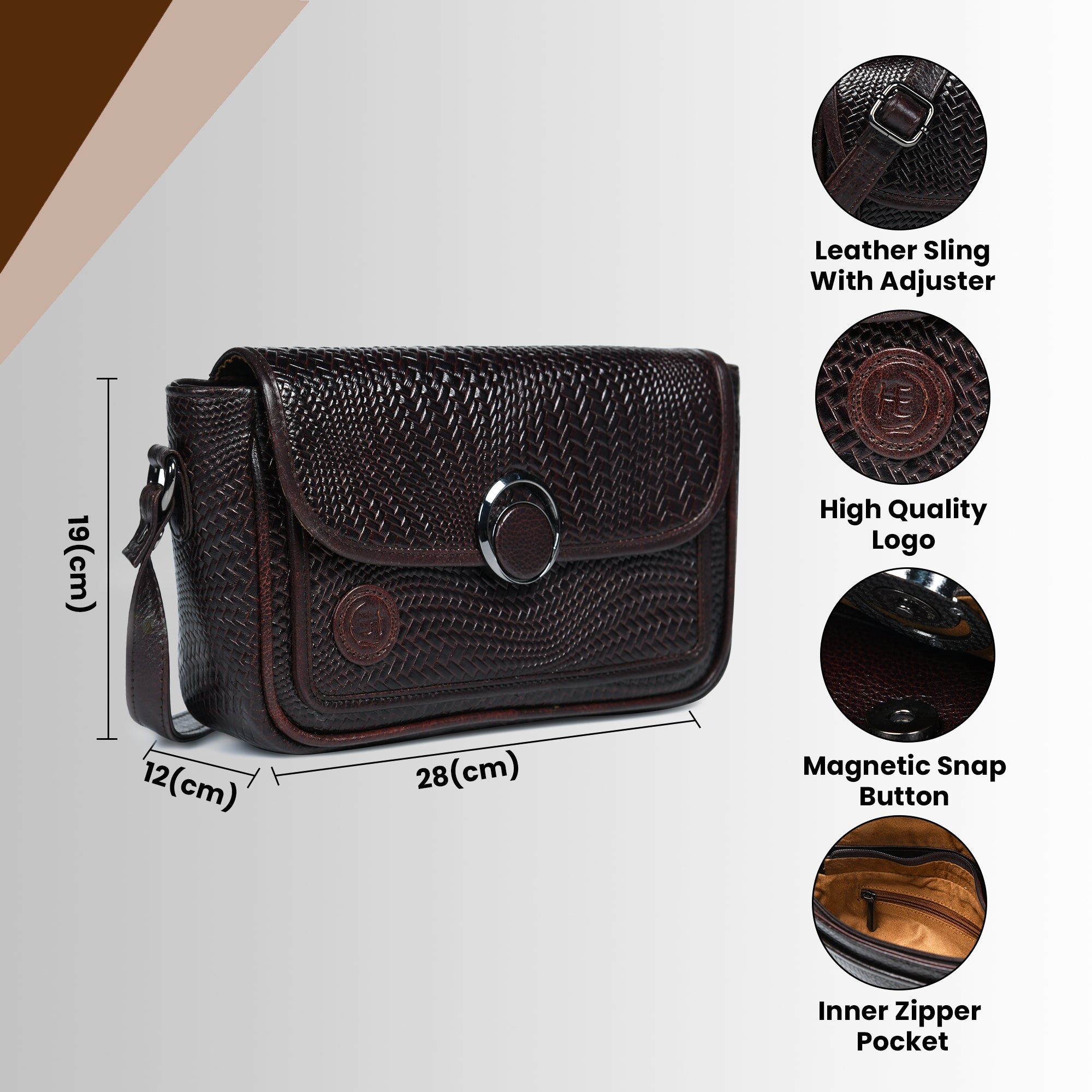 Chic Leather Women's Handbag - Maroon colour