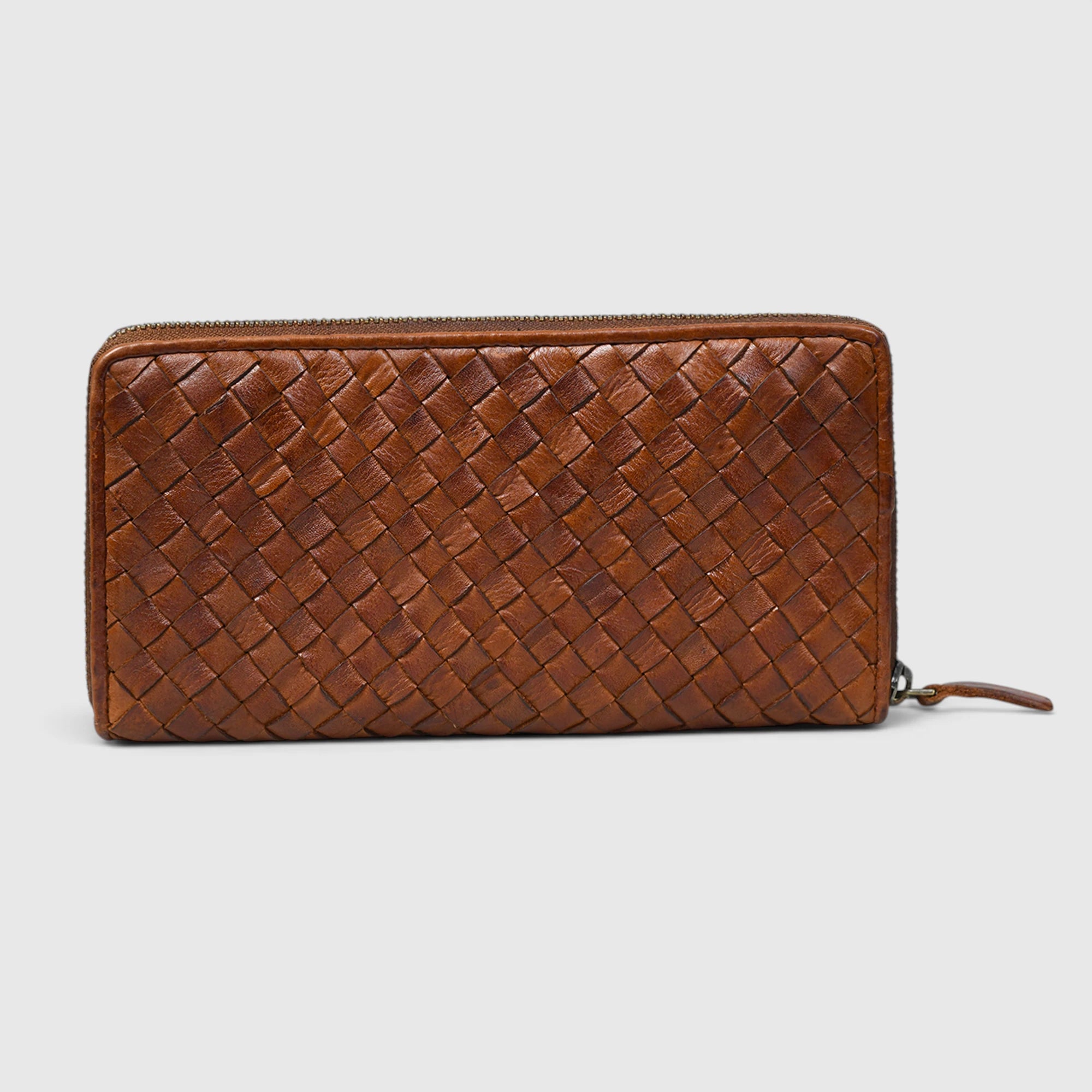 Aurelian Woven Zip Wallet – Saddle Tan