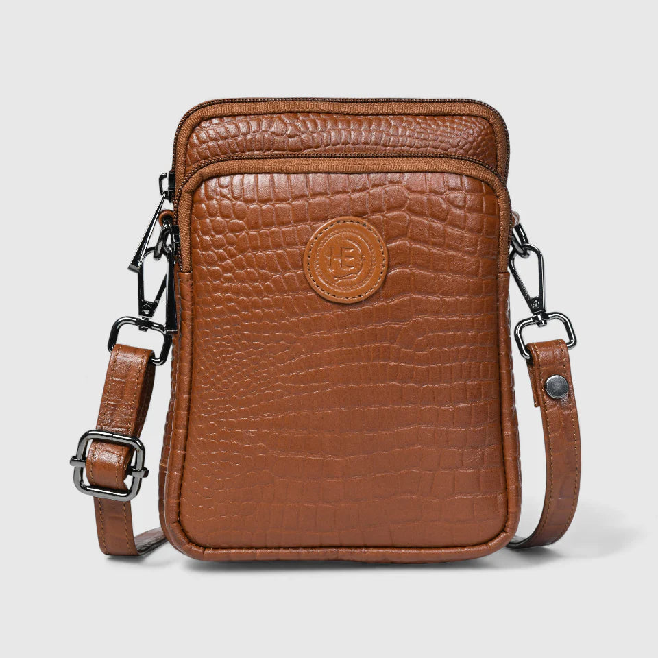 Croc Luxe Leather Sling Bag – Tan Colour