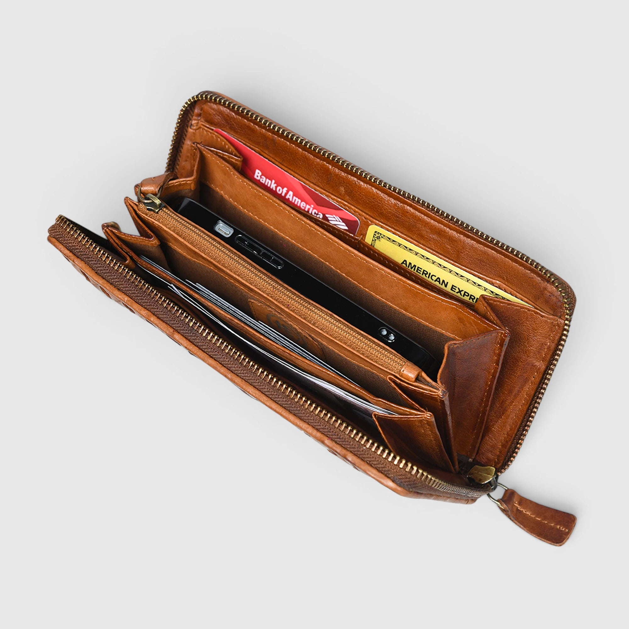 Aurelian Woven Zip Wallet – Saddle Tan