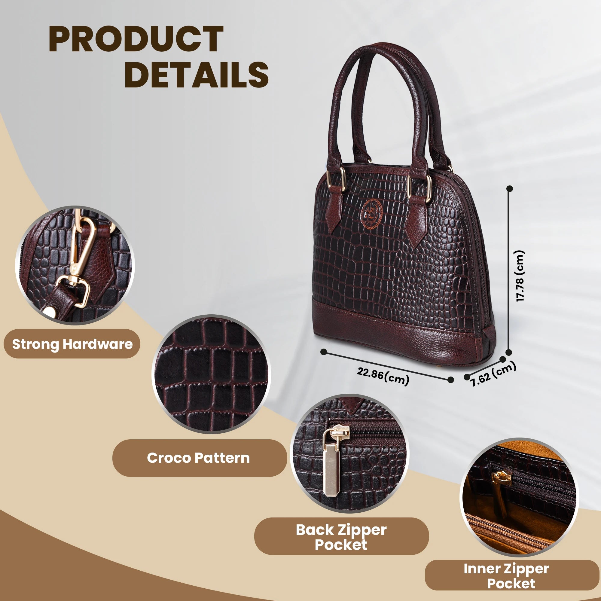 Monroe Croco Leather Satchel - Espresso Brown